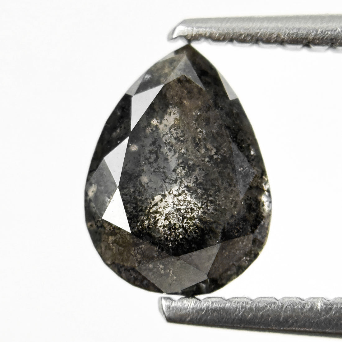 1.20 Ct Pear Rose Cut Grey Natural Salt and Pepper Diamond