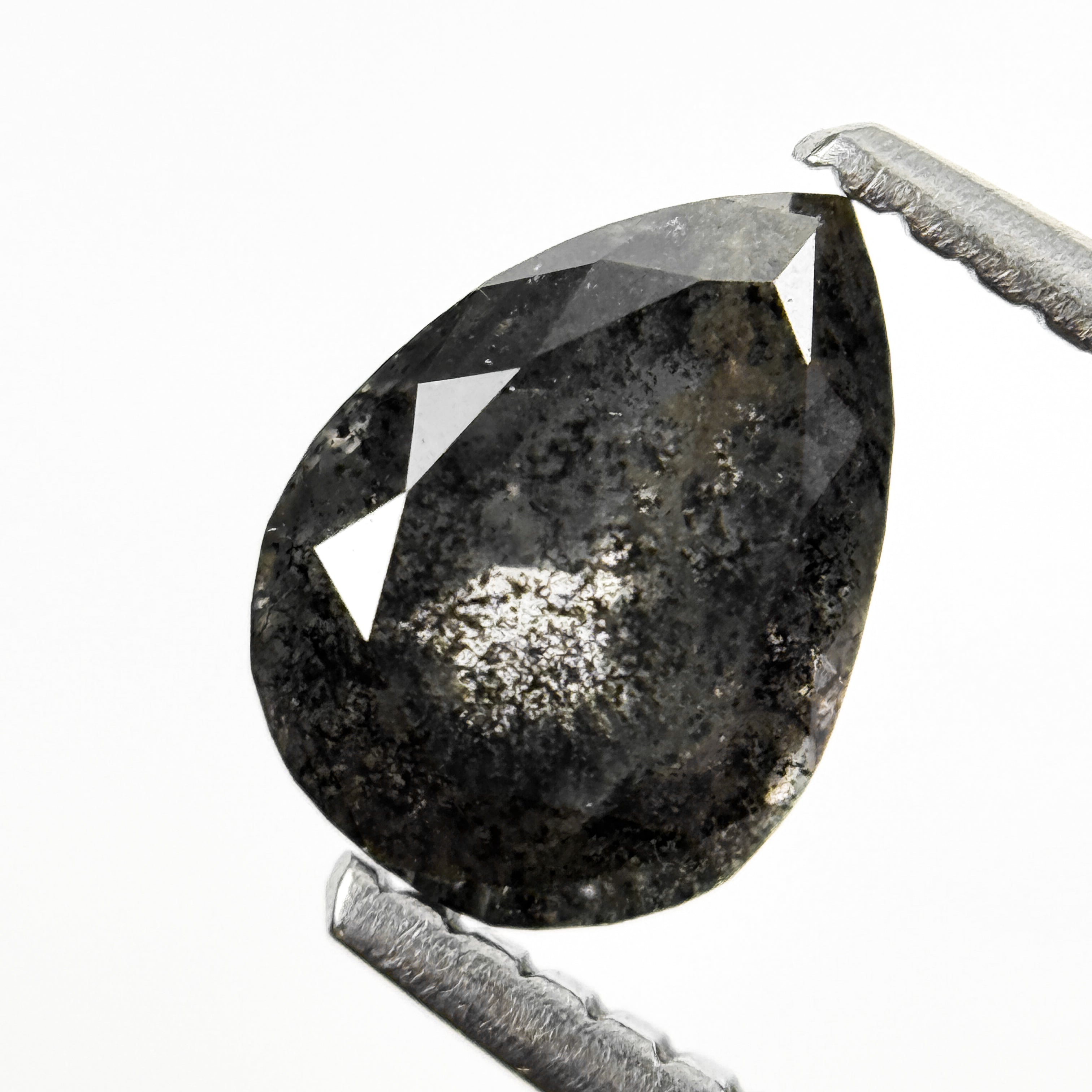 1.20 Ct Pear Rose Cut Grey Natural Salt and Pepper Diamond