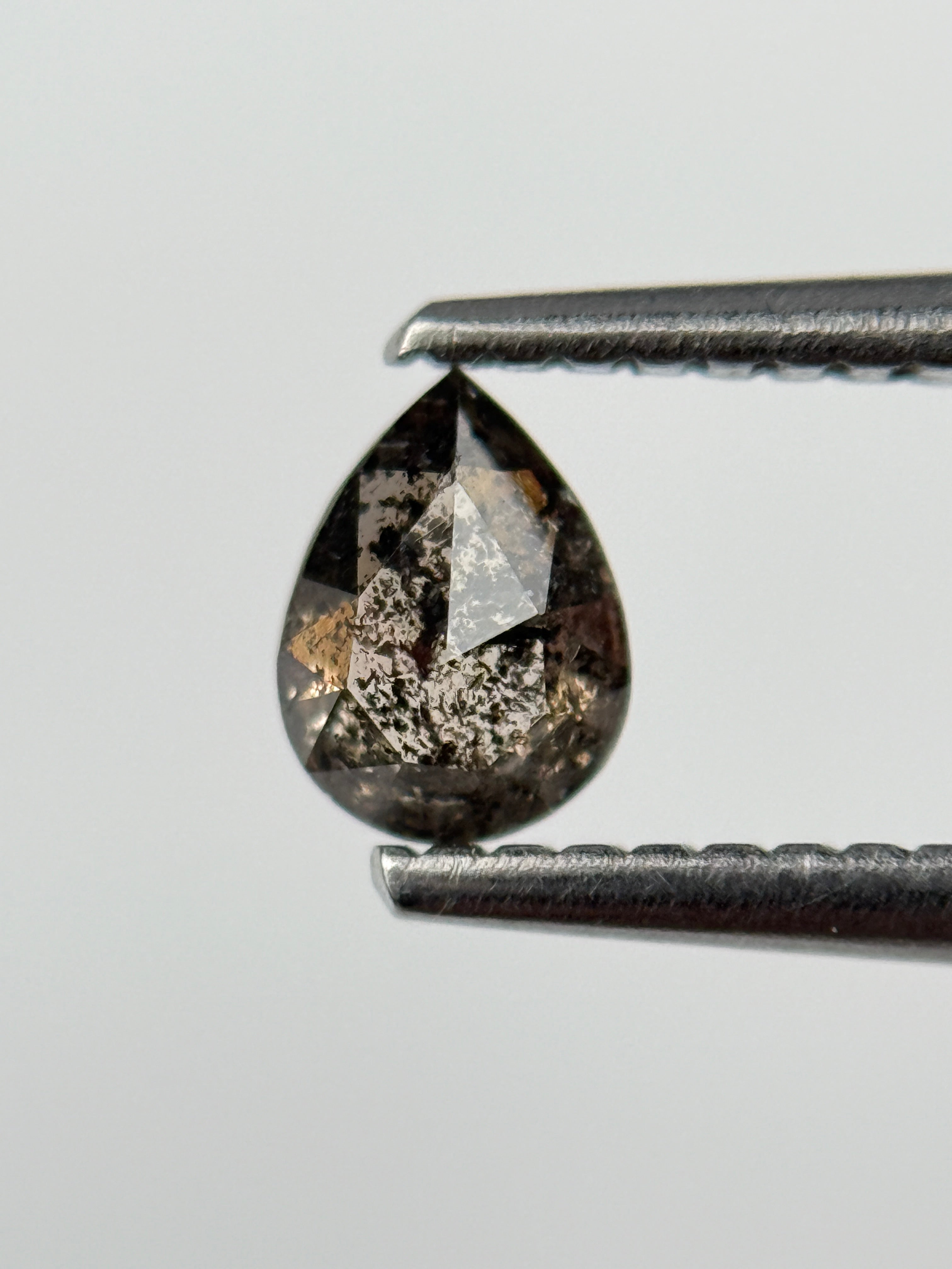 0.43 Ct Pear Rose Cut  Grey Natural Salt and Pepper Diamond