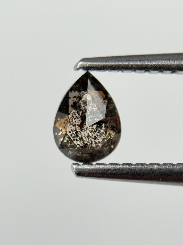 0.43 Ct Pear Rose Cut  Grey Natural Salt and Pepper Diamond