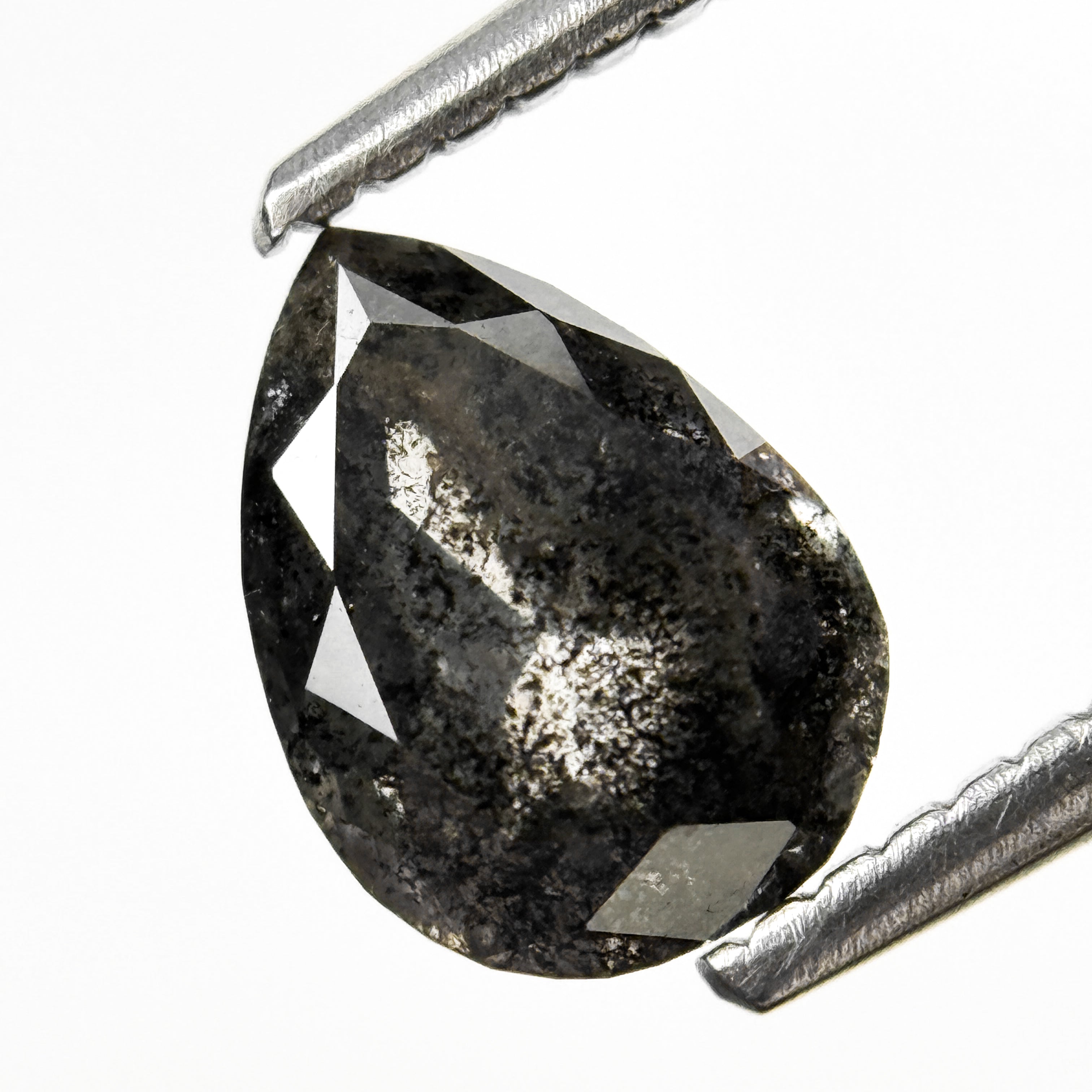 1.20 Ct Pear Rose Cut Grey Natural Salt and Pepper Diamond