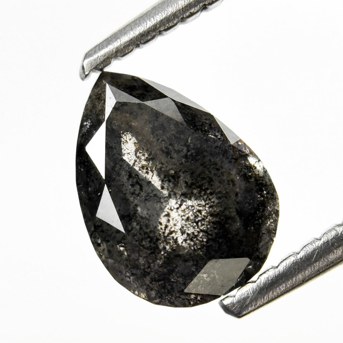 1.20 Ct Pear Rose Cut Grey Natural Salt and Pepper Diamond