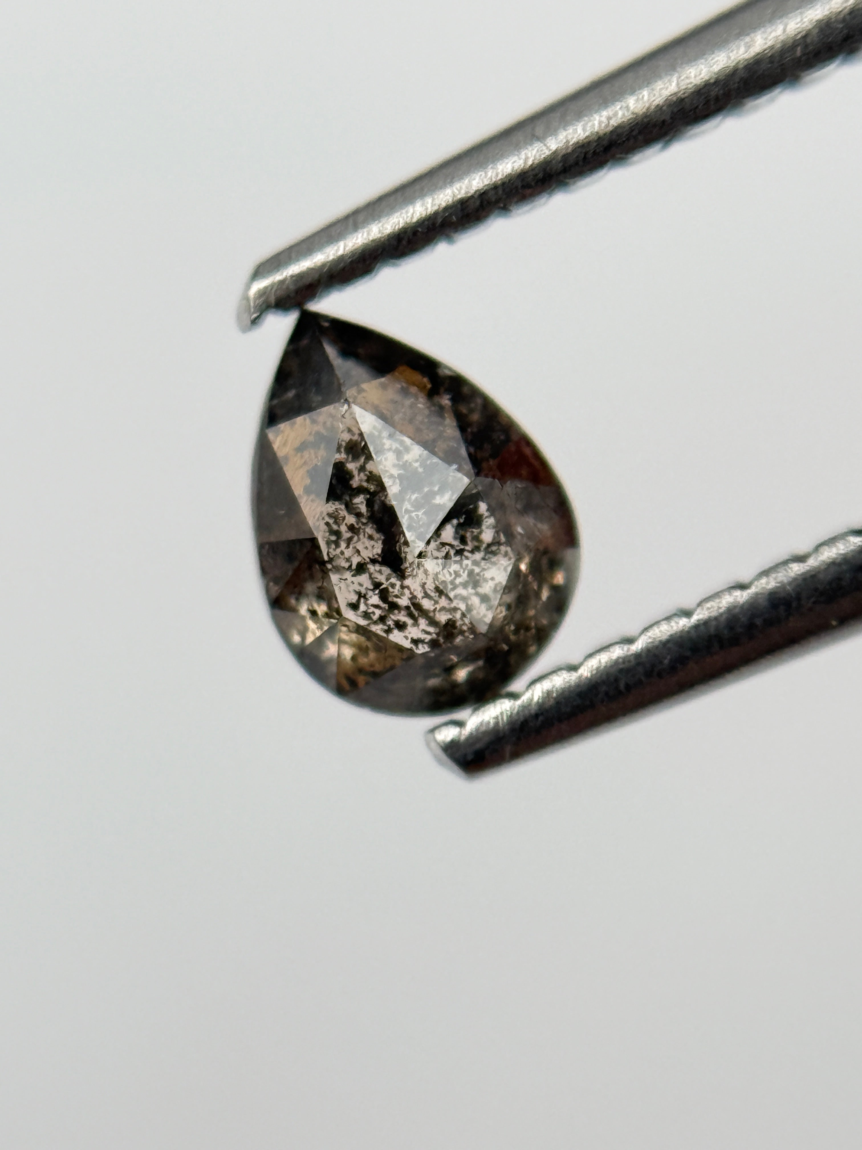 0.43 Ct Pear Rose Cut  Grey Natural Salt and Pepper Diamond