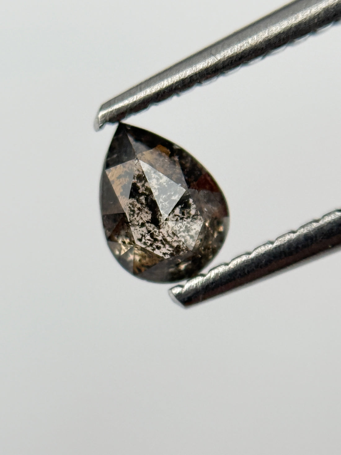 0.43 Ct Pear Rose Cut  Grey Natural Salt and Pepper Diamond