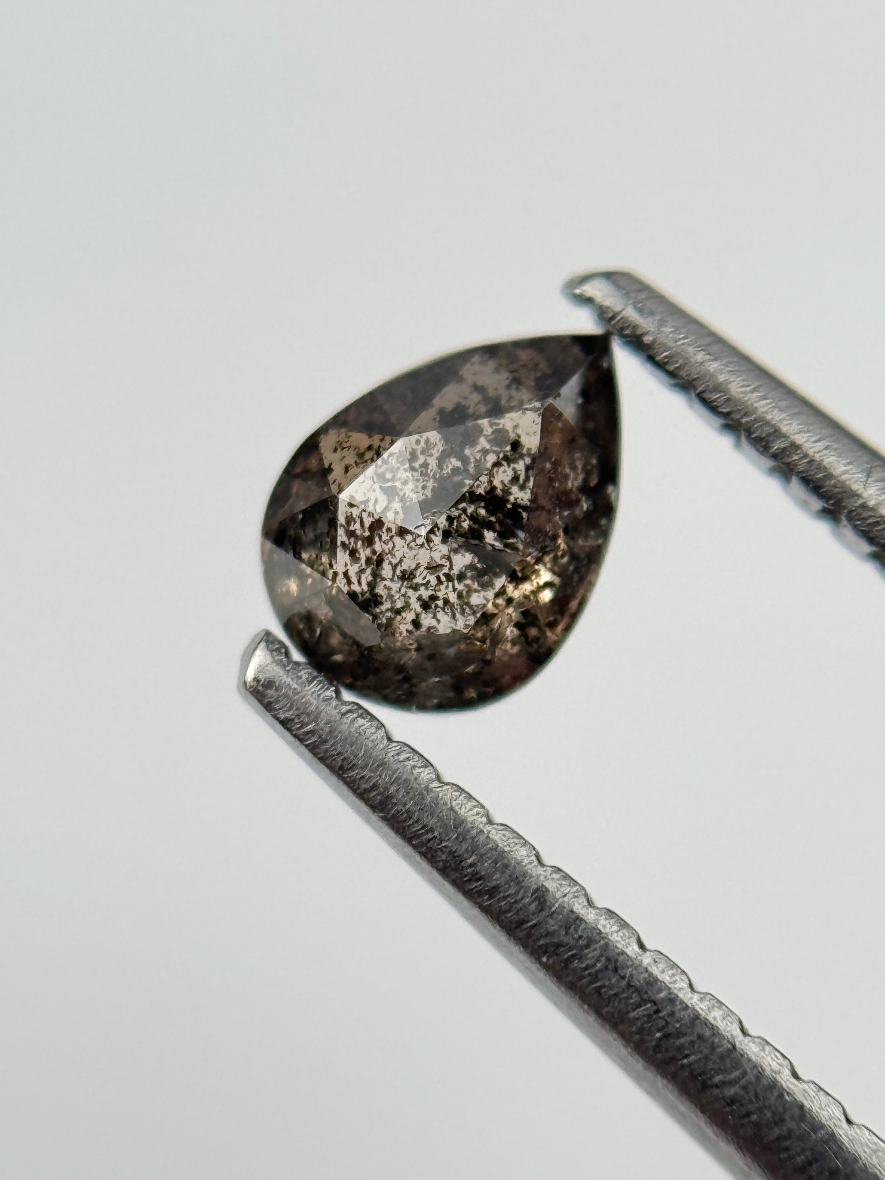 0.43 Ct Pear Rose Cut  Grey Natural Salt and Pepper Diamond