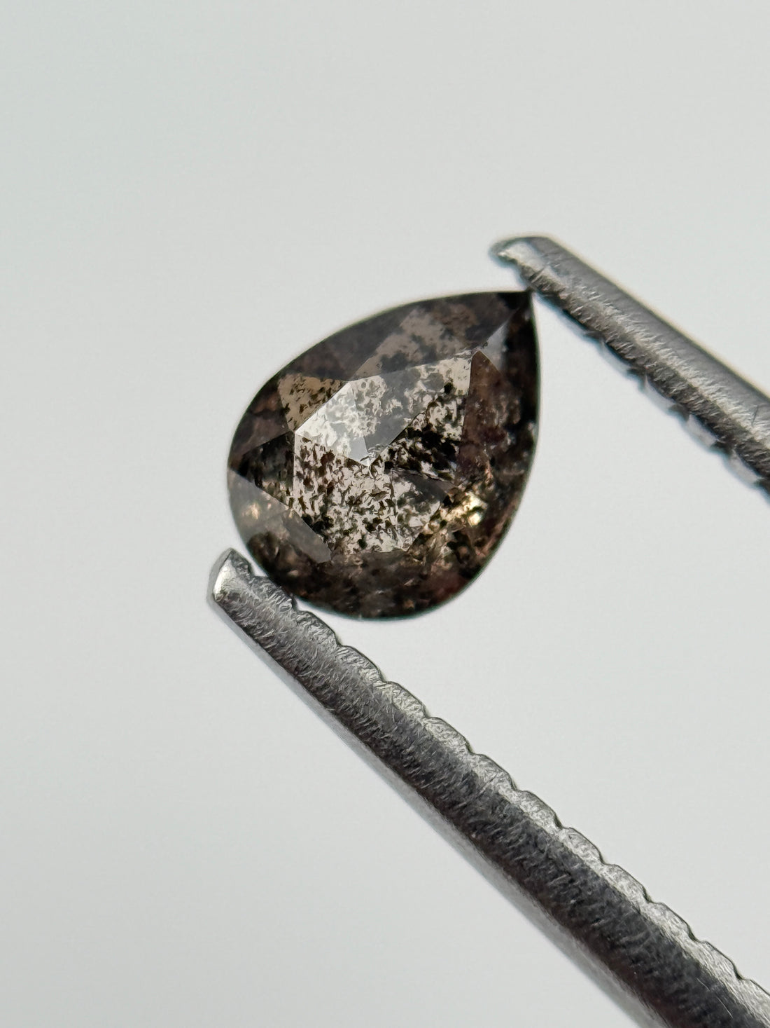 0.43 Ct Pear Rose Cut  Grey Natural Salt and Pepper Diamond