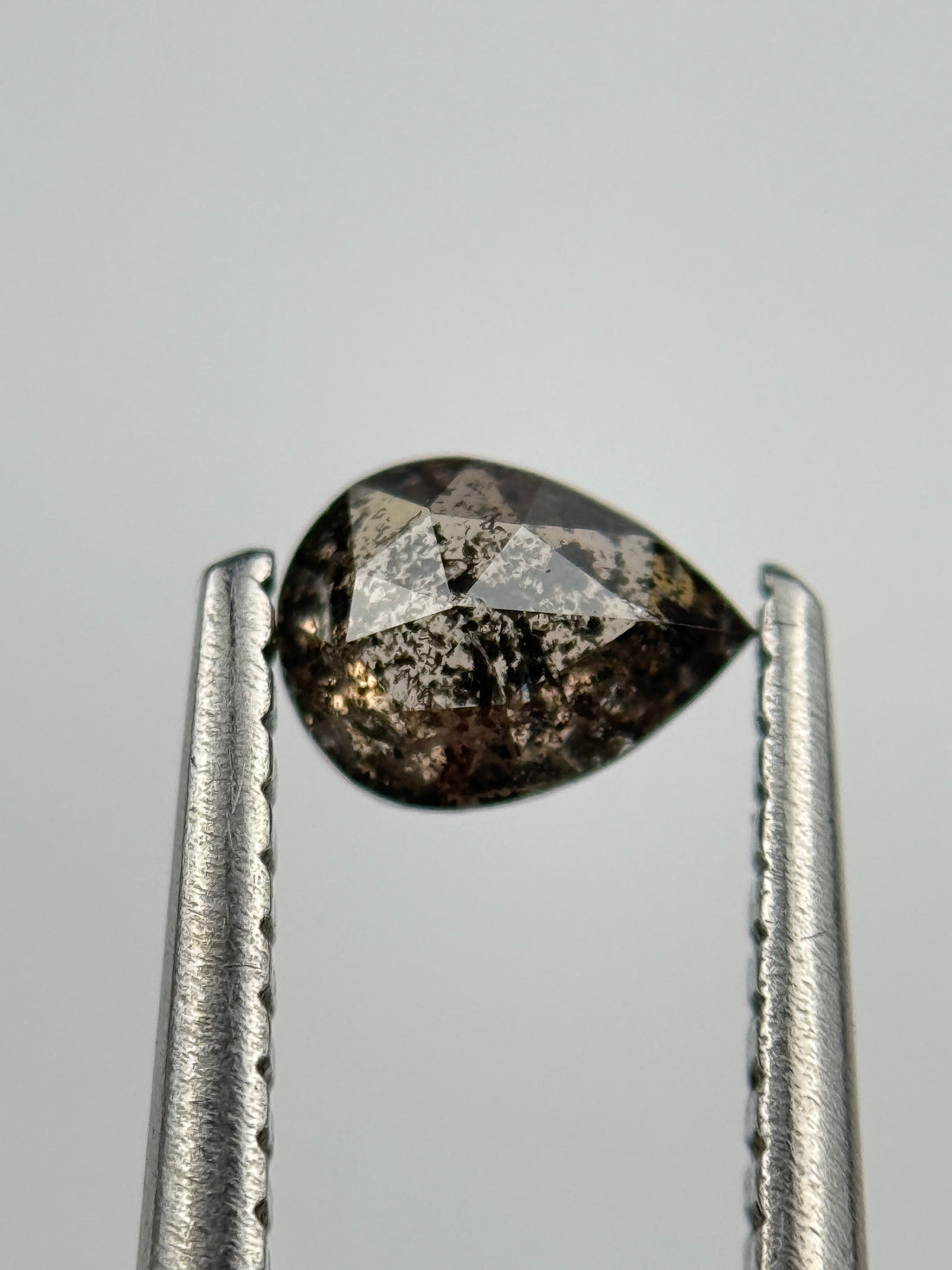 0.43 Ct Pear Rose Cut  Grey Natural Salt and Pepper Diamond