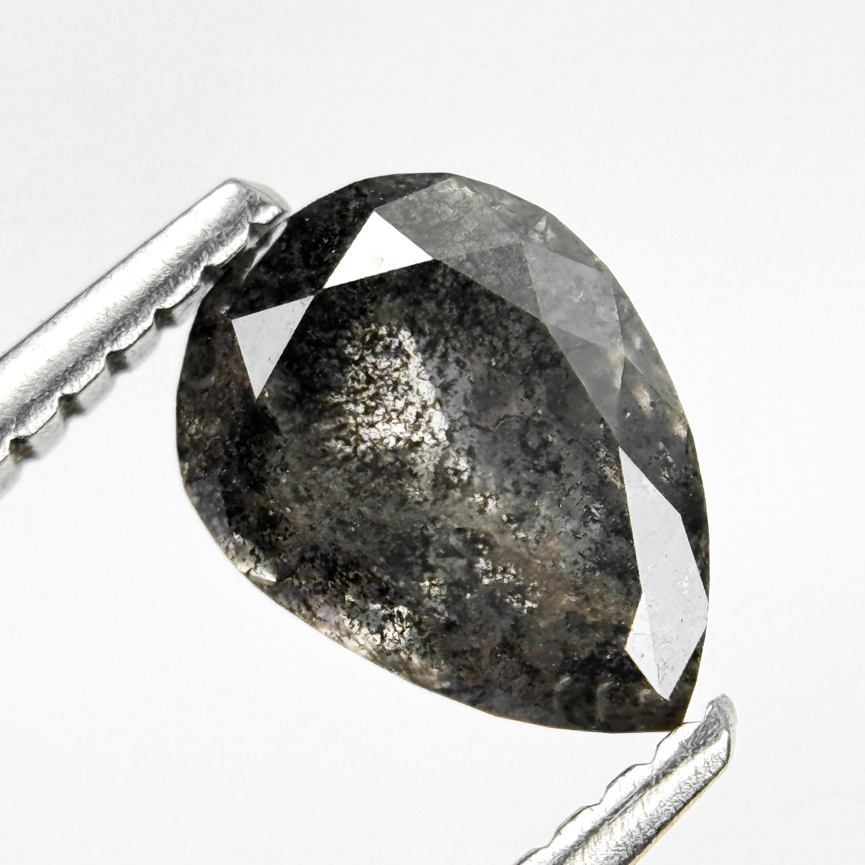 1.20 Ct Pear Rose Cut Grey Natural Salt and Pepper Diamond