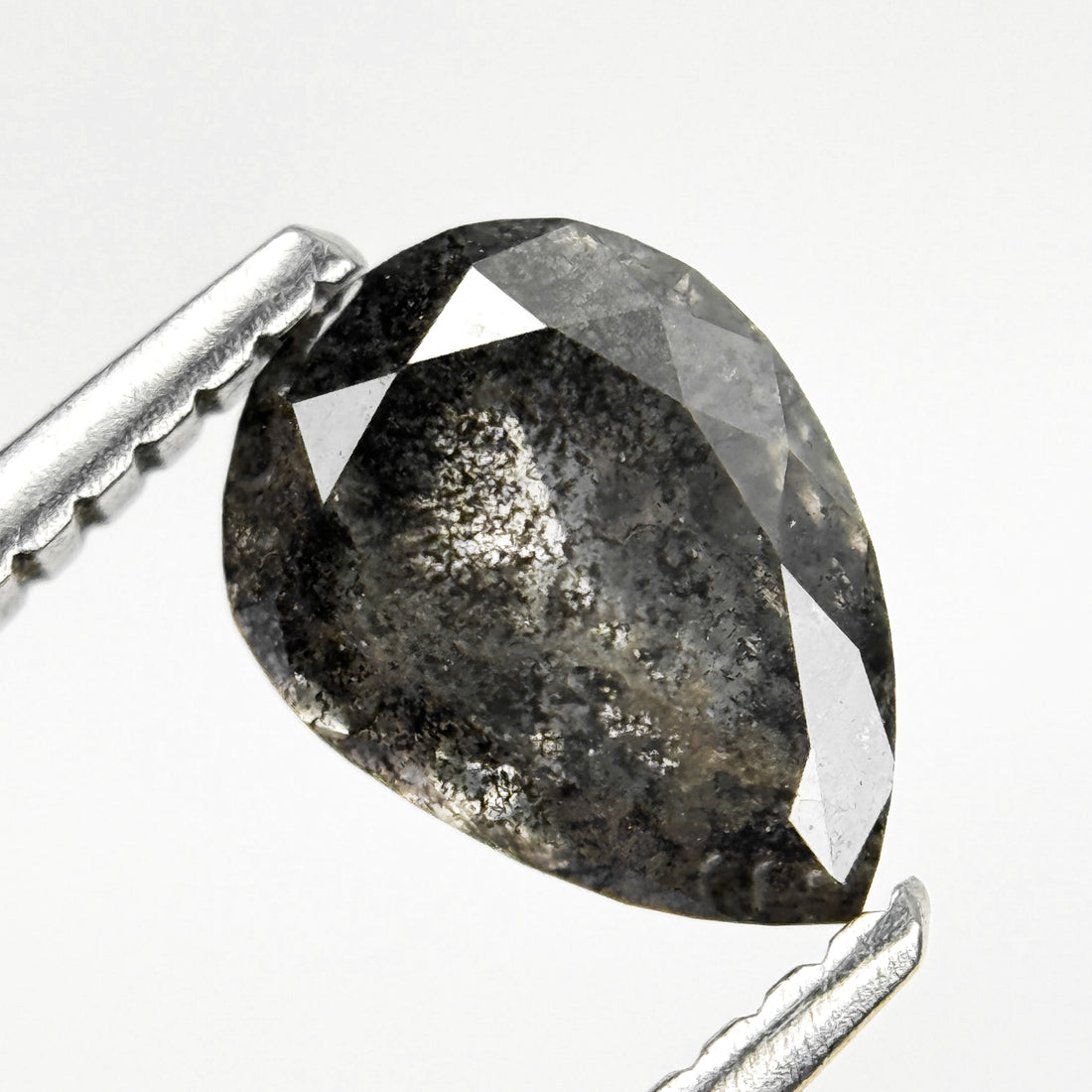 1.20 Ct Pear Rose Cut Grey Natural Salt and Pepper Diamond