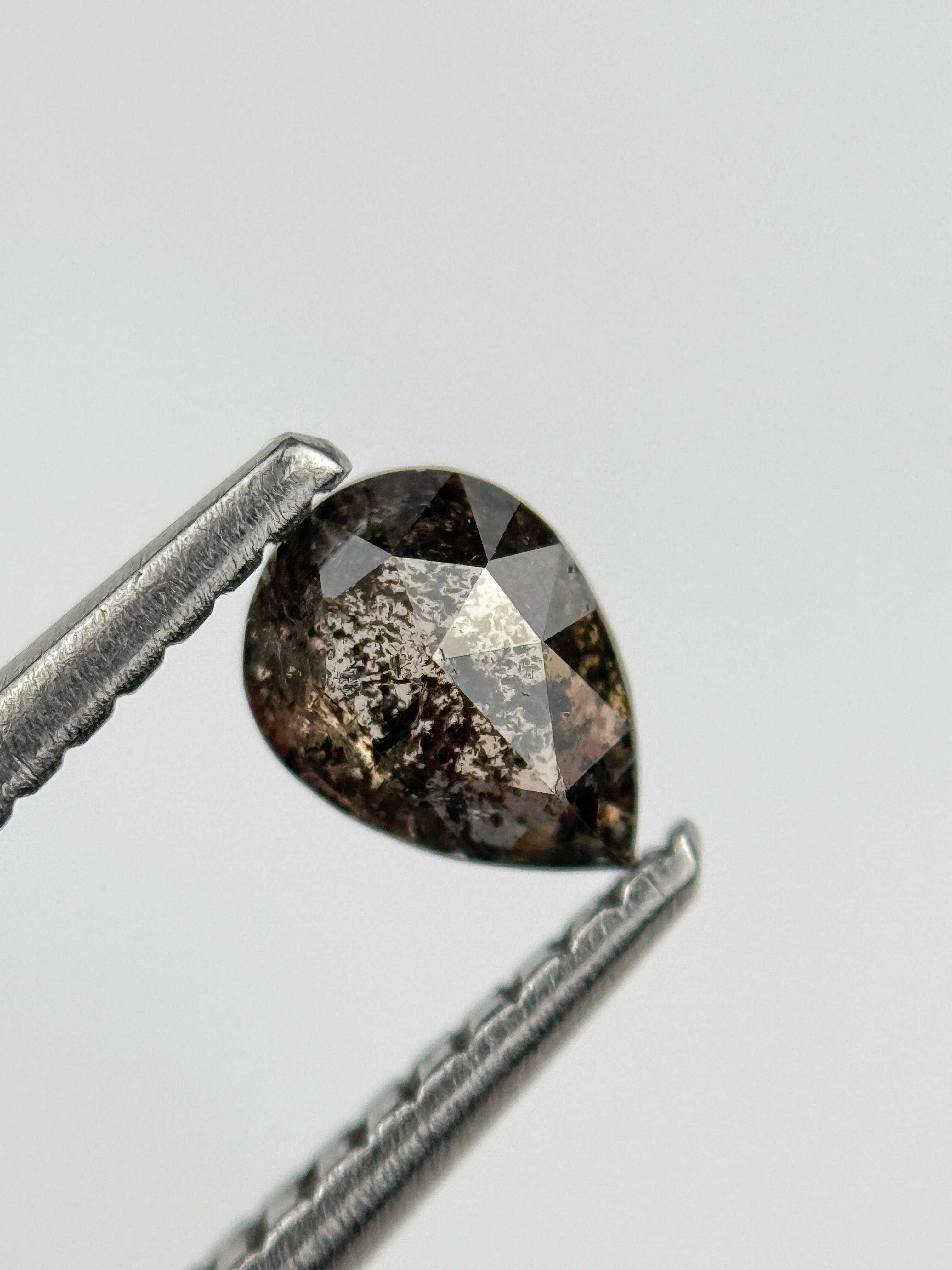 0.43 Ct Pear Rose Cut  Grey Natural Salt and Pepper Diamond