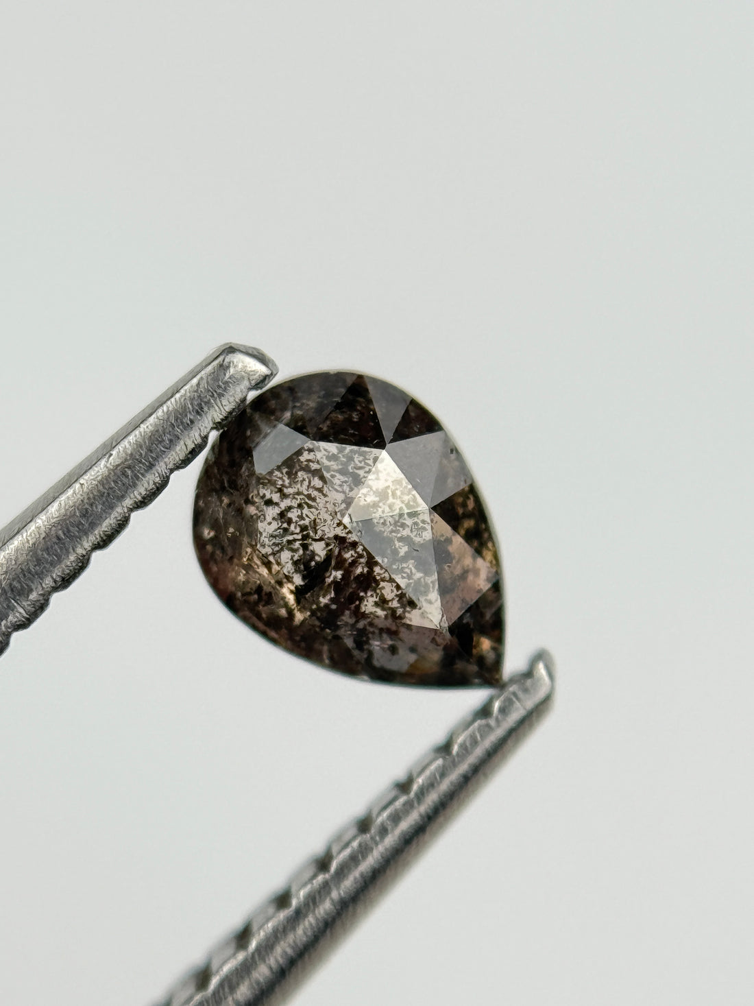 0.43 Ct Pear Rose Cut  Grey Natural Salt and Pepper Diamond