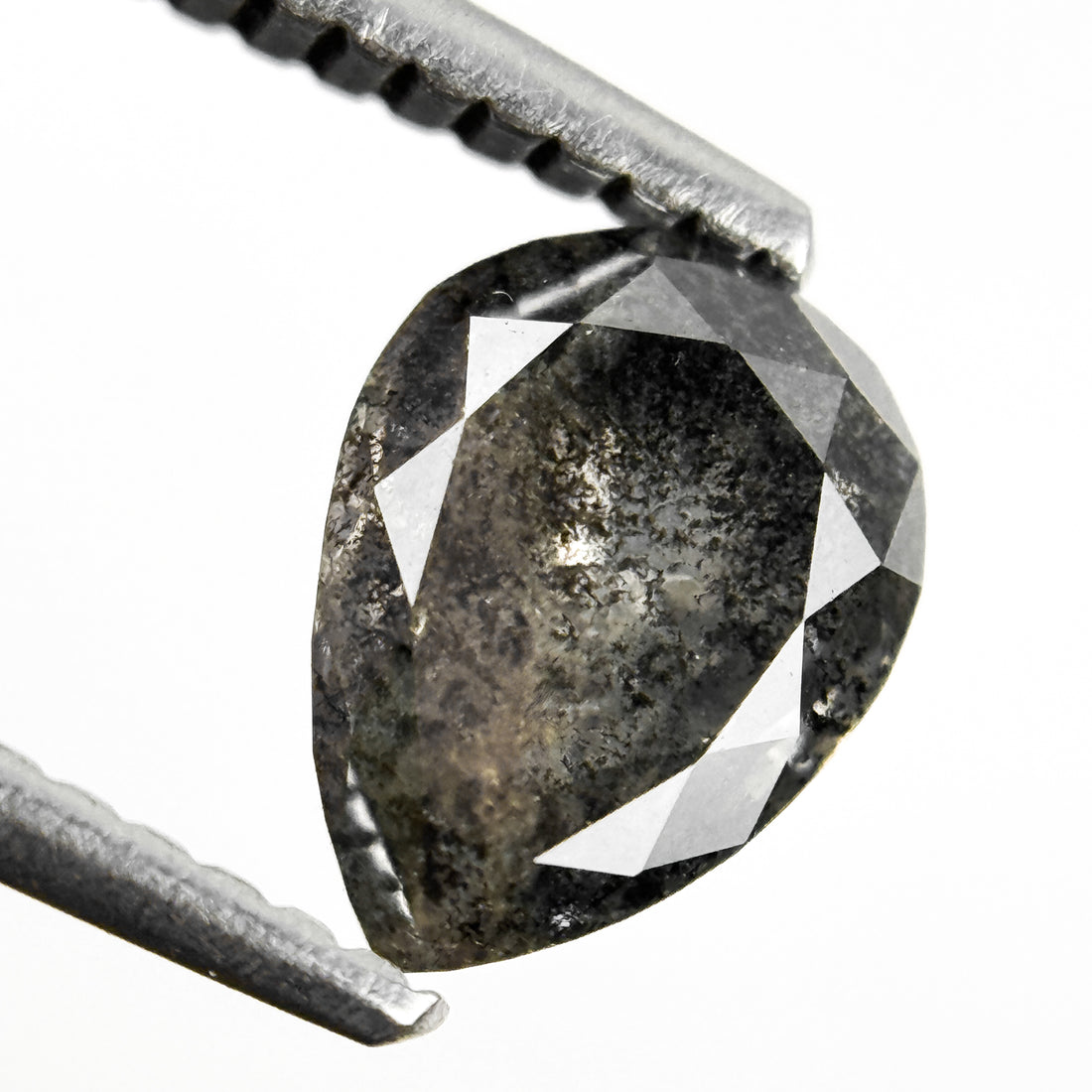 1.20 Ct Pear Rose Cut Grey Natural Salt and Pepper Diamond