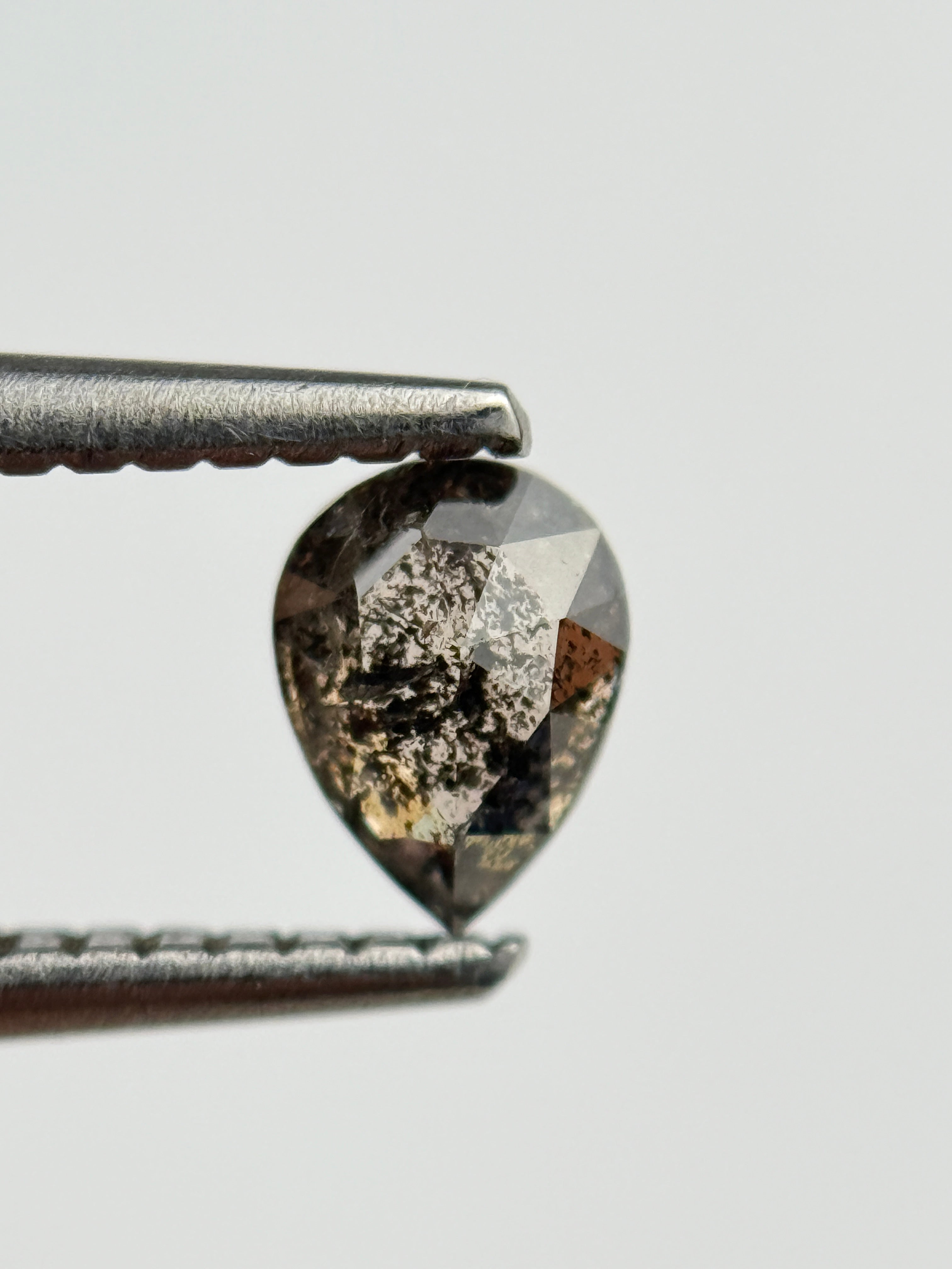 0.43 Ct Pear Rose Cut  Grey Natural Salt and Pepper Diamond