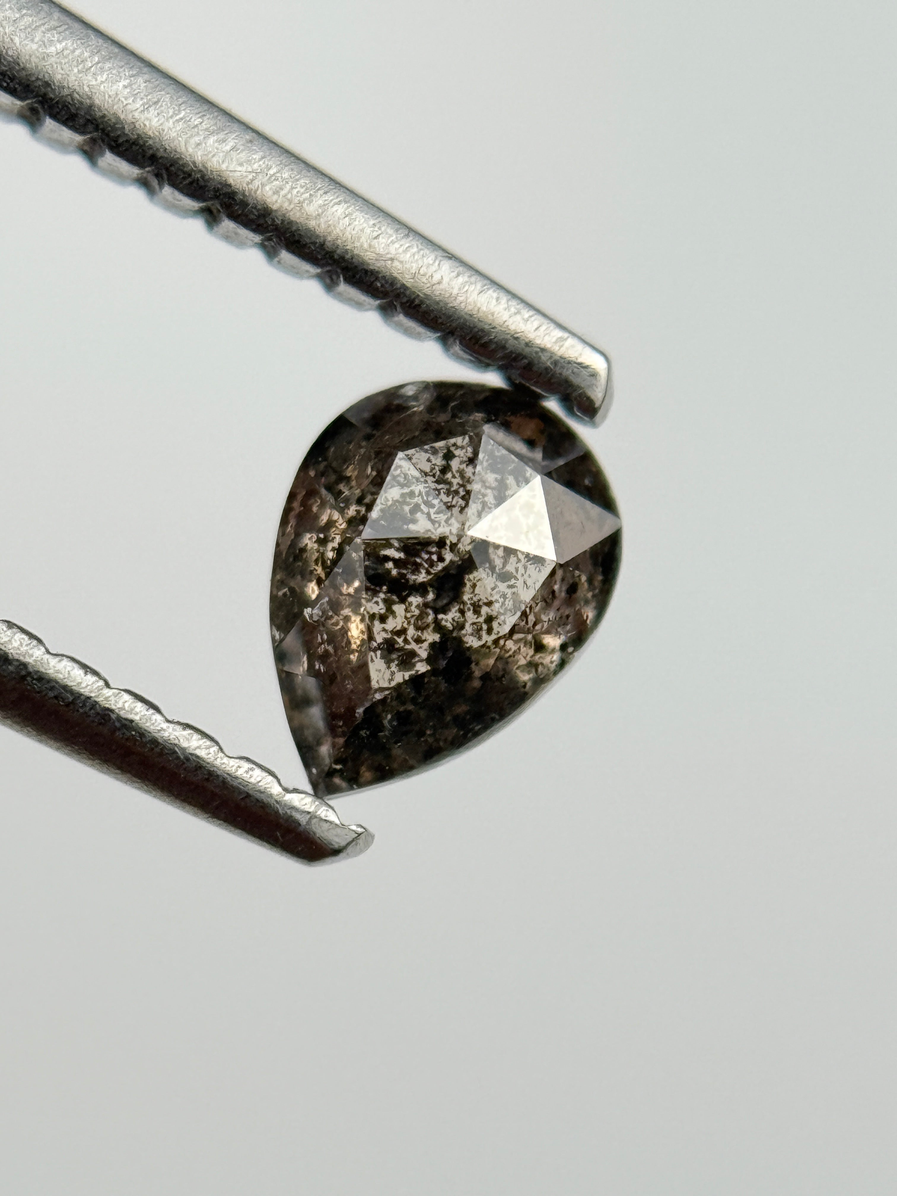 0.43 Ct Pear Rose Cut  Grey Natural Salt and Pepper Diamond