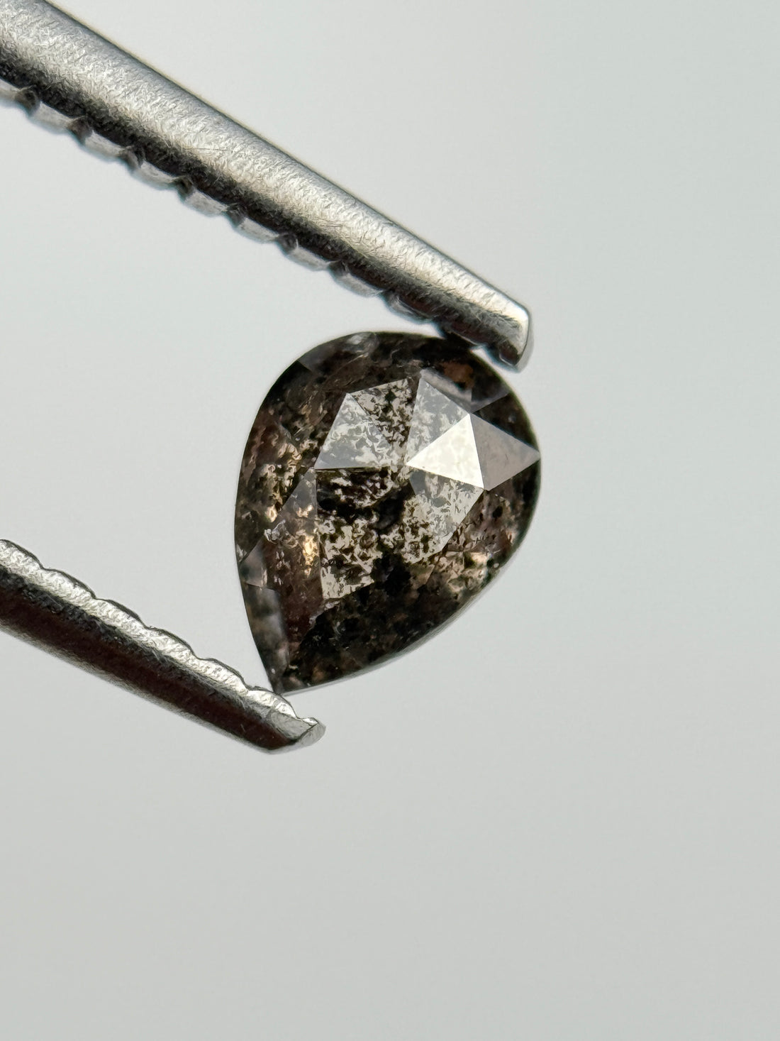 0.43 Ct Pear Rose Cut  Grey Natural Salt and Pepper Diamond