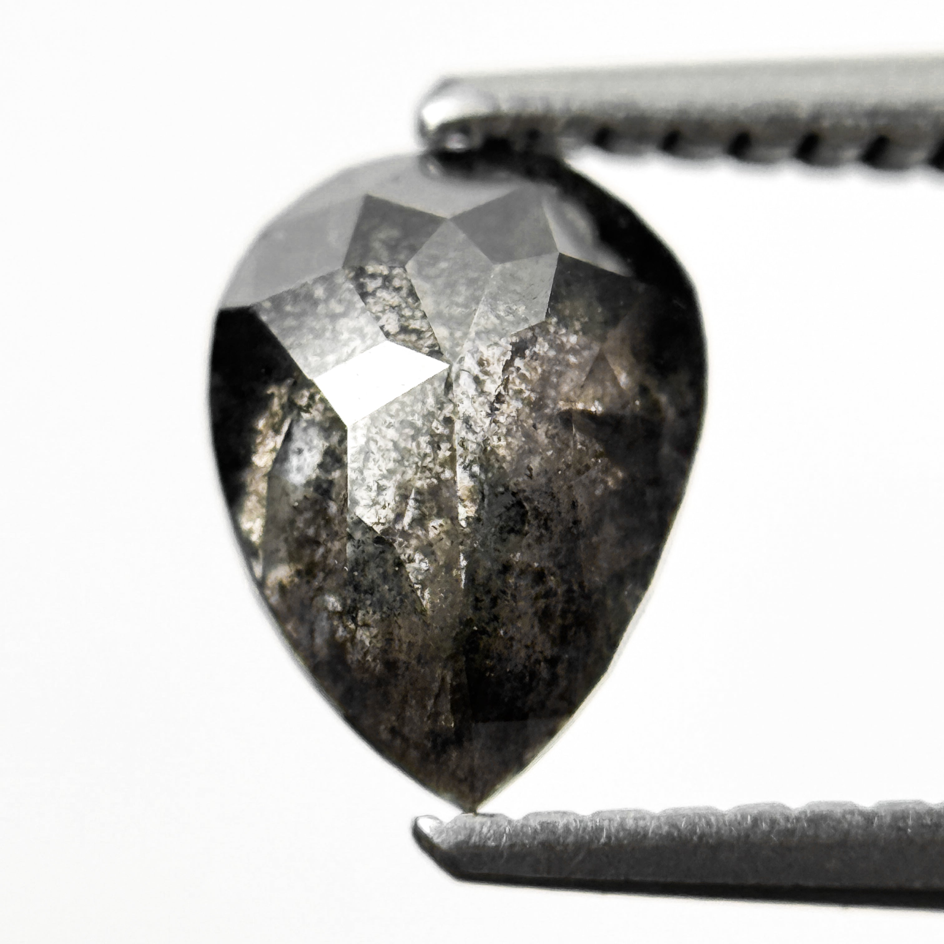 1.20 Ct Pear Rose Cut Grey Natural Salt and Pepper Diamond