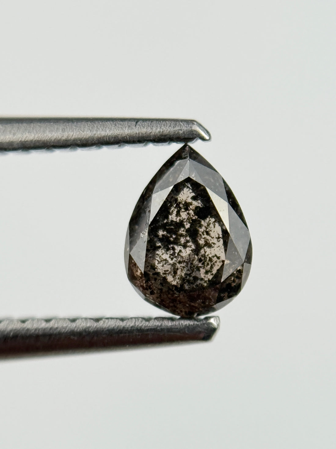 0.43 Ct Pear Rose Cut  Grey Natural Salt and Pepper Diamond