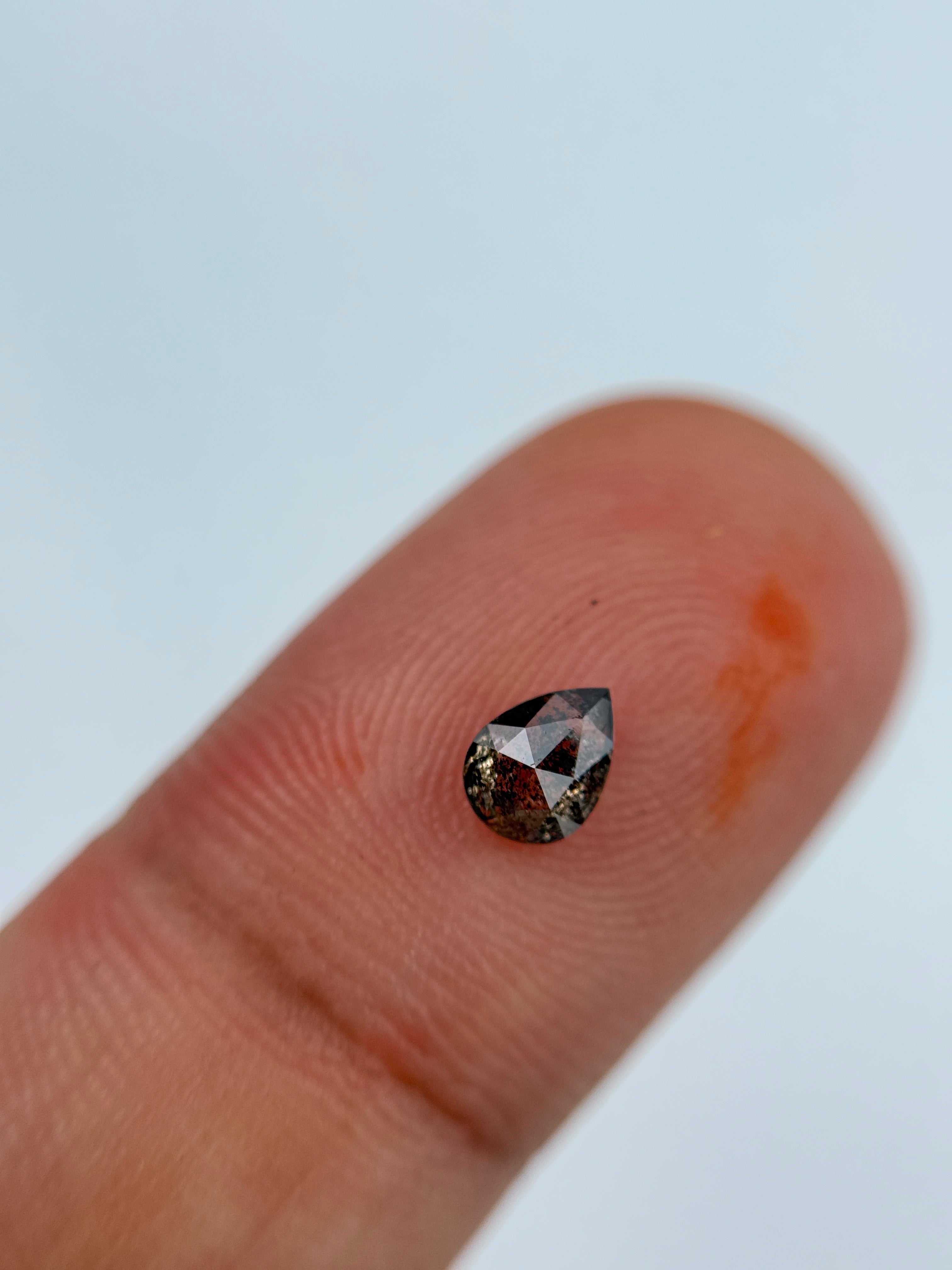 0.43 Ct Pear Rose Cut  Grey Natural Salt and Pepper Diamond