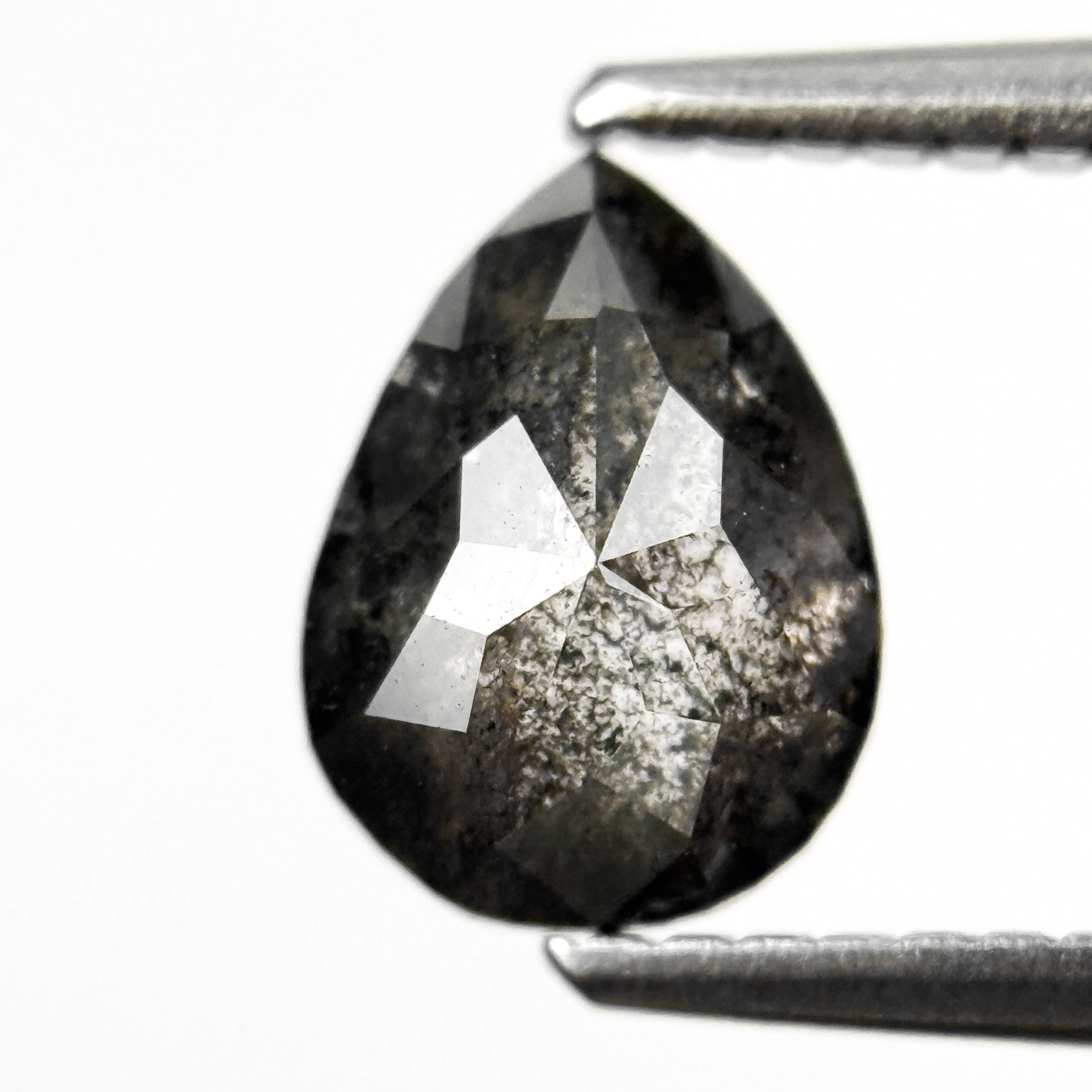1.20 Ct Pear Rose Cut Grey Natural Salt and Pepper Diamond