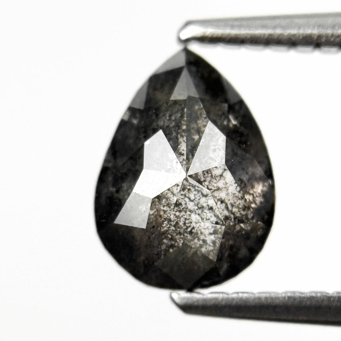 1.20 Ct Pear Rose Cut Grey Natural Salt and Pepper Diamond