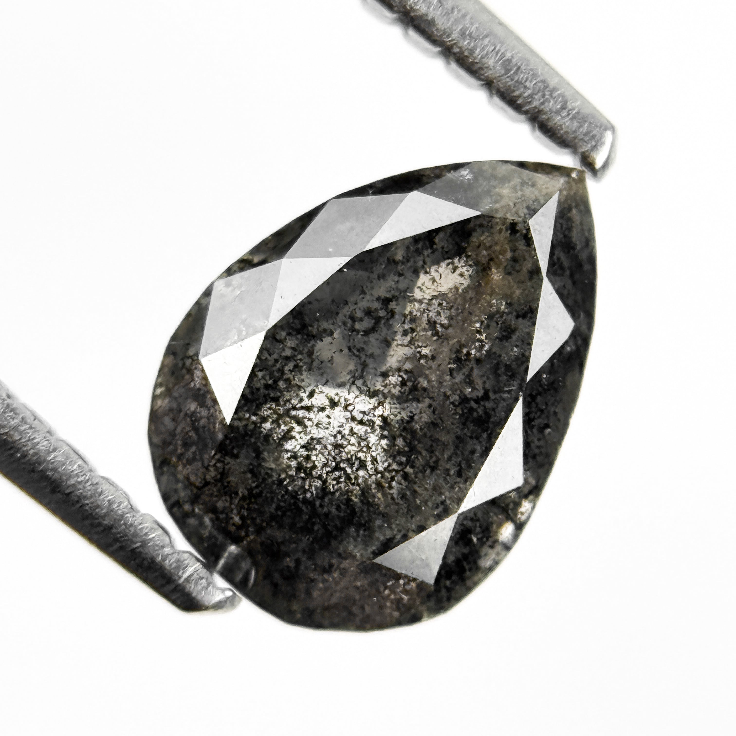 1.20 Ct Pear Rose Cut Grey Natural Salt and Pepper Diamond