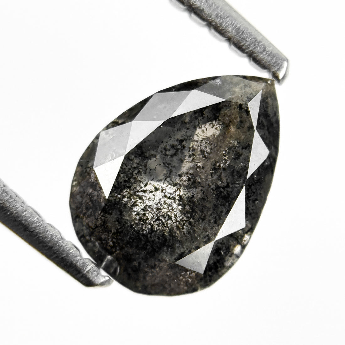1.20 Ct Pear Rose Cut Grey Natural Salt and Pepper Diamond