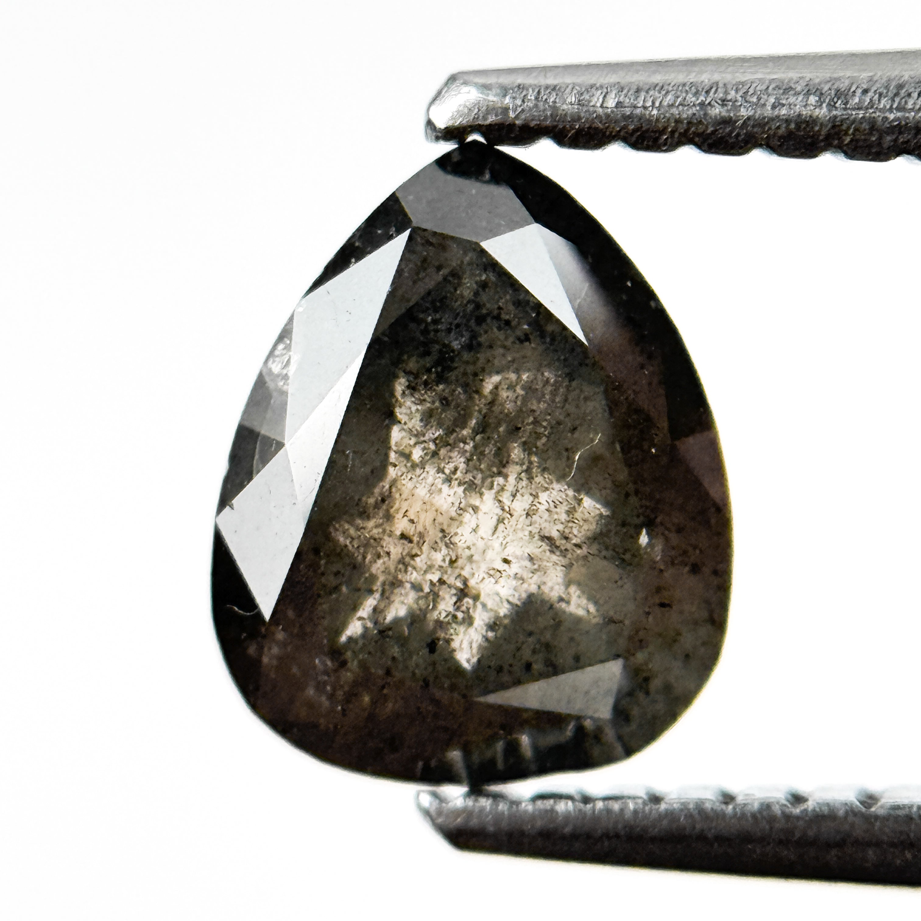 1.13 Ct Pear Rose Cut Grey Natural Salt and Pepper Diamond
