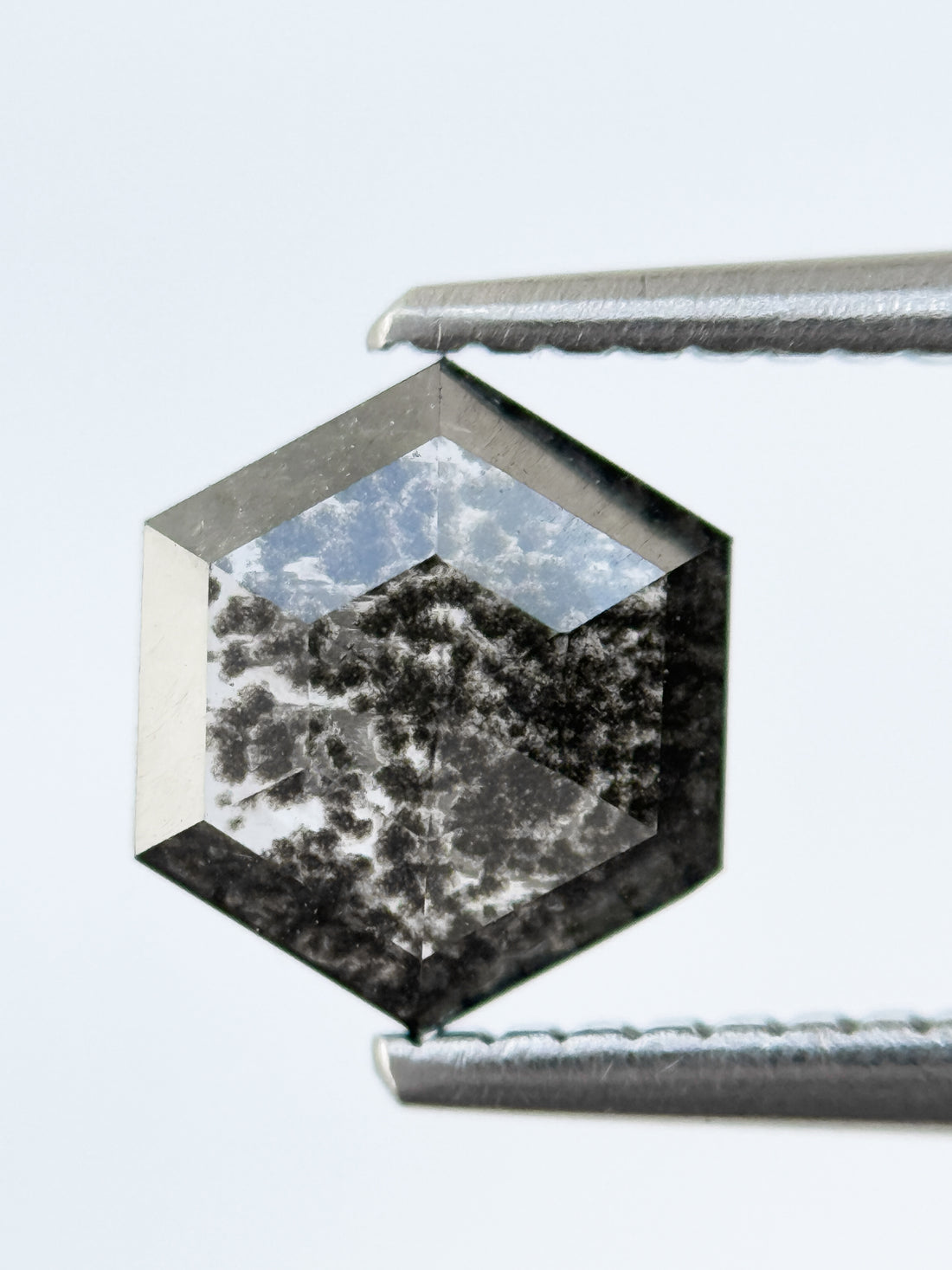 1.04 Ct Hexagon Rose Cut Grey Natural Salt and Pepper Diamond