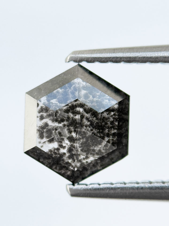 1.04 Ct Hexagon Rose Cut Grey Natural Salt and Pepper Diamond