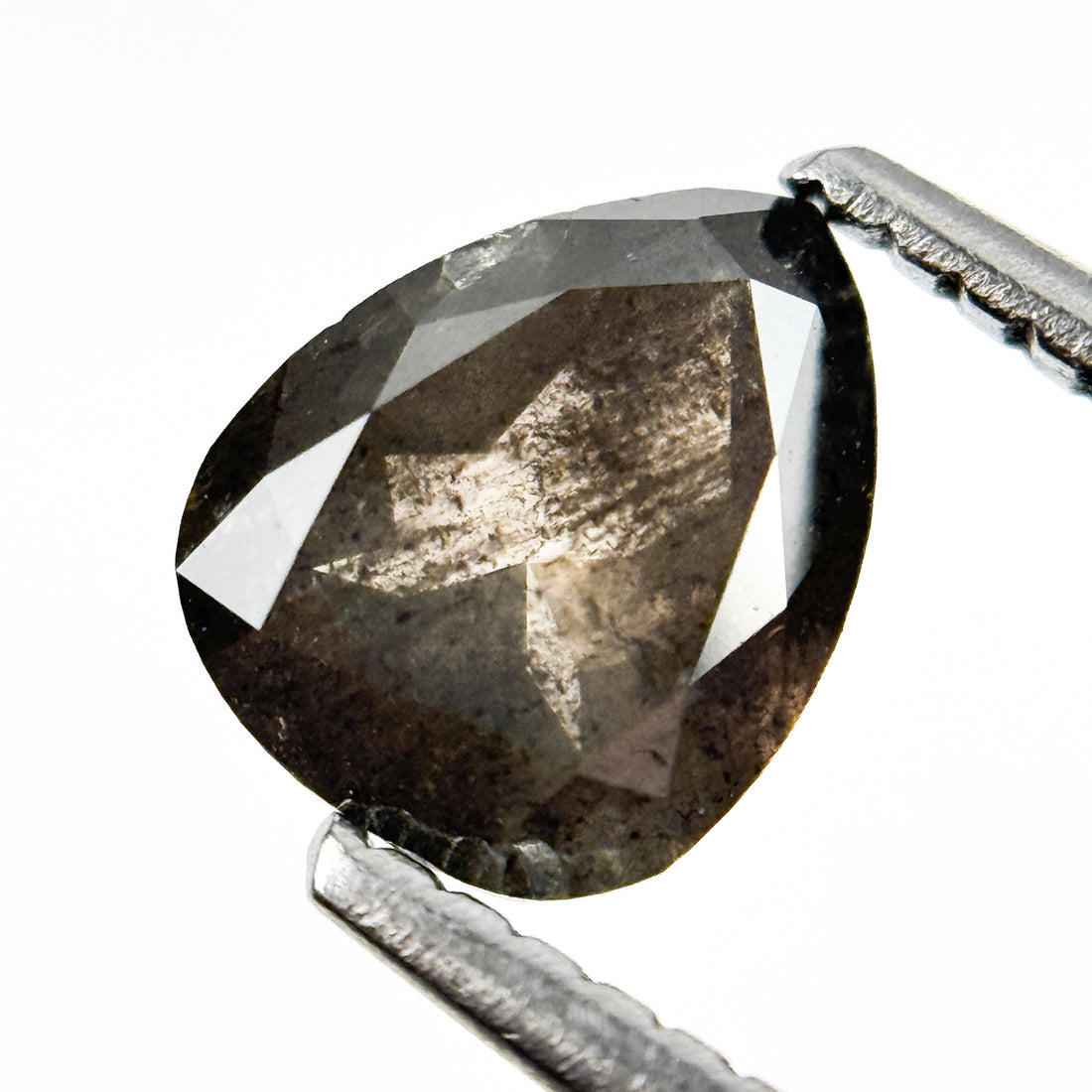 1.13 Ct Pear Rose Cut Grey Natural Salt and Pepper Diamond