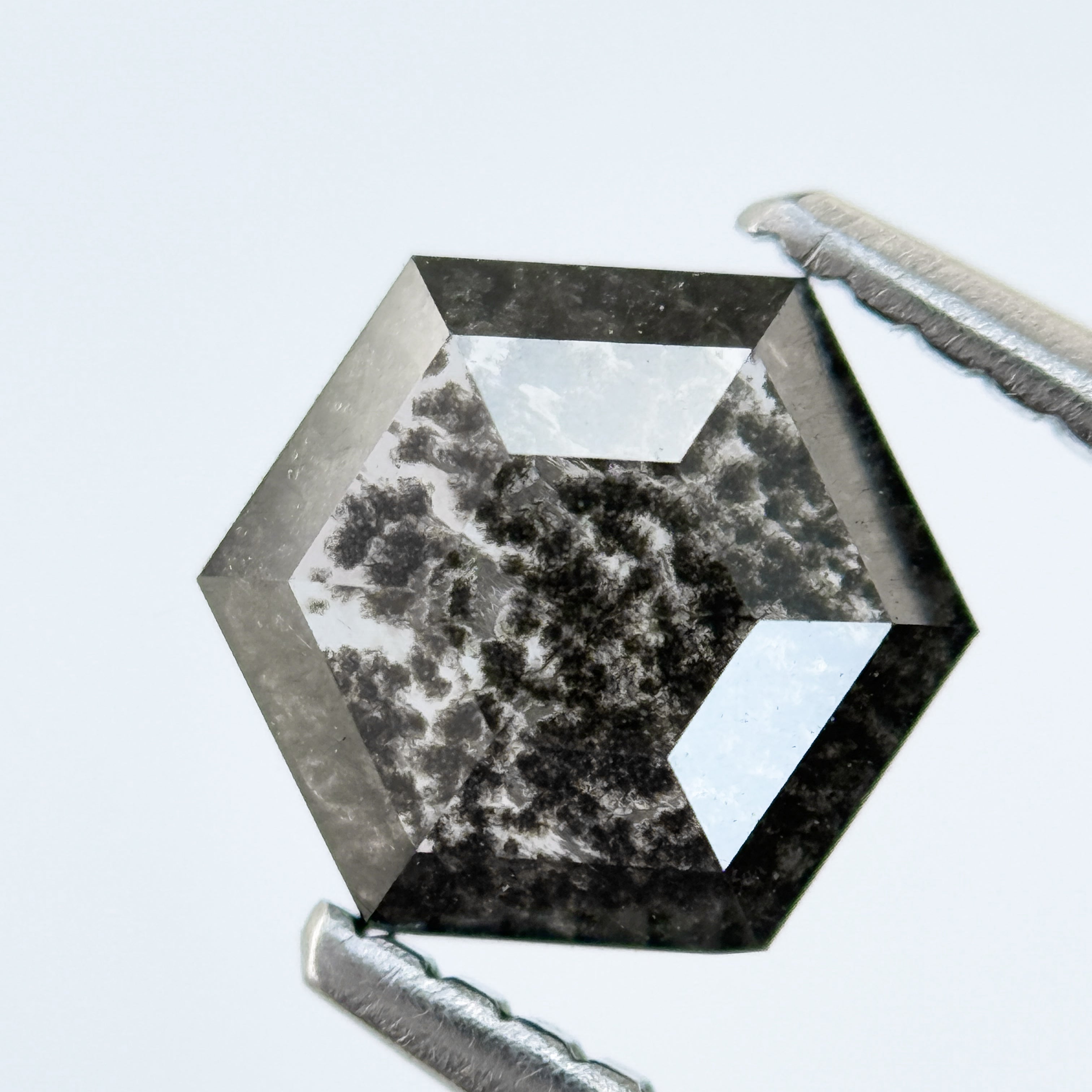 1.04 Ct Hexagon Rose Cut Grey Natural Salt and Pepper Diamond