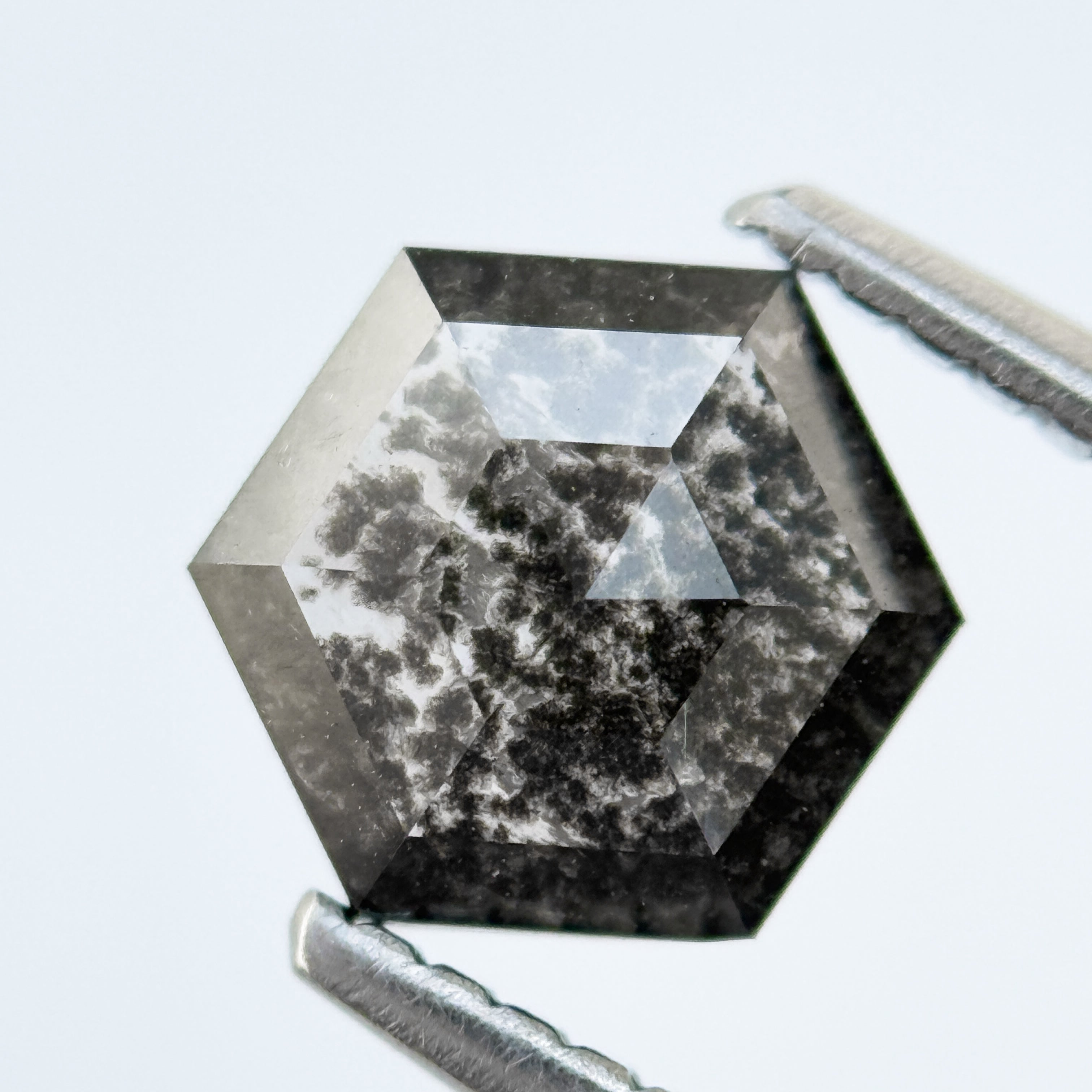 1.04 Ct Hexagon Rose Cut Grey Natural Salt and Pepper Diamond