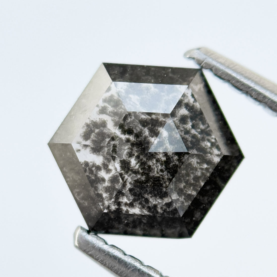 1.04 Ct Hexagon Rose Cut Grey Natural Salt and Pepper Diamond