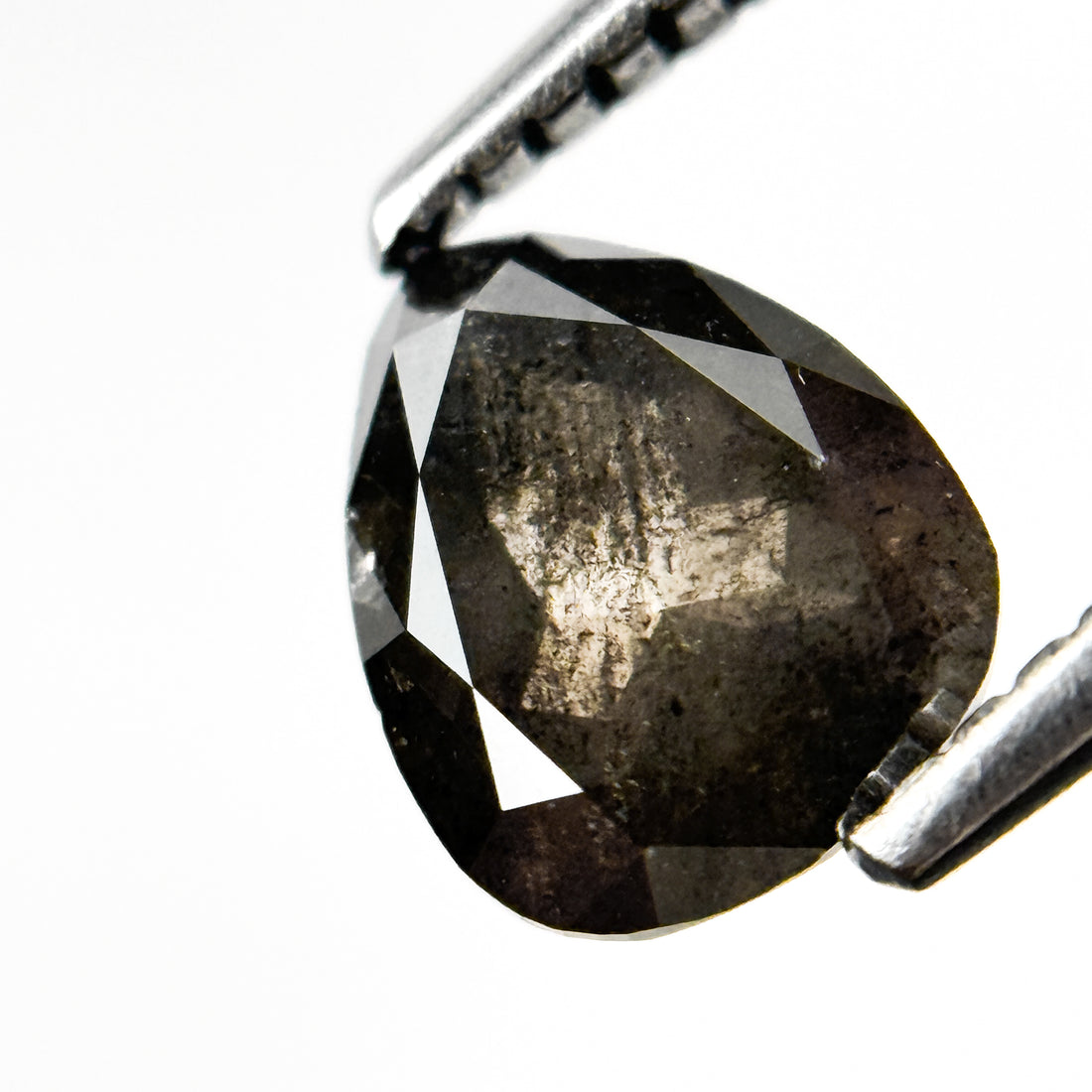 1.13 Ct Pear Rose Cut Grey Natural Salt and Pepper Diamond