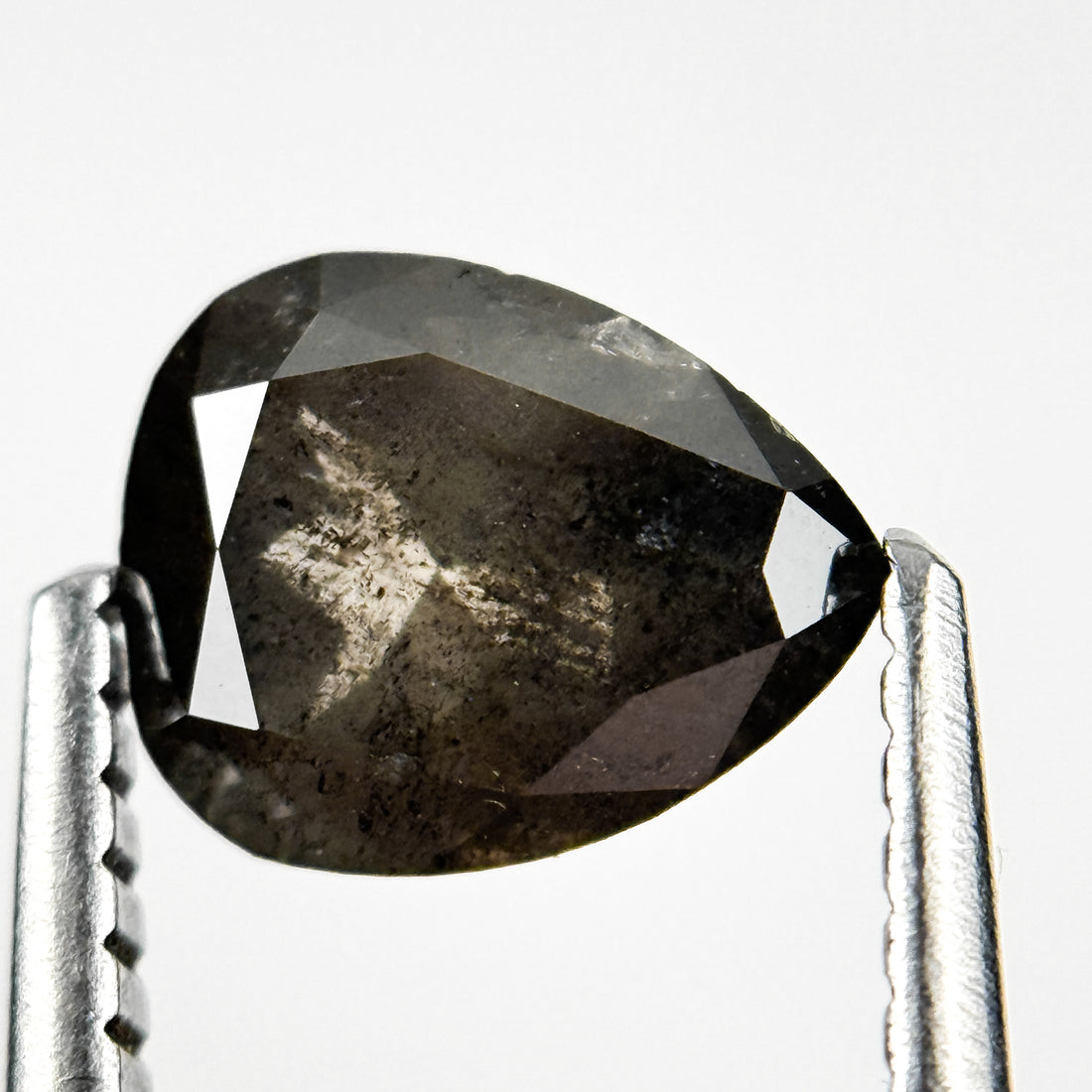 1.13 Ct Pear Rose Cut Grey Natural Salt and Pepper Diamond