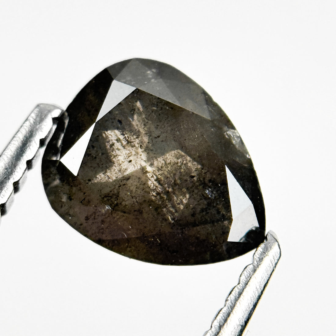 1.13 Ct Pear Rose Cut Grey Natural Salt and Pepper Diamond