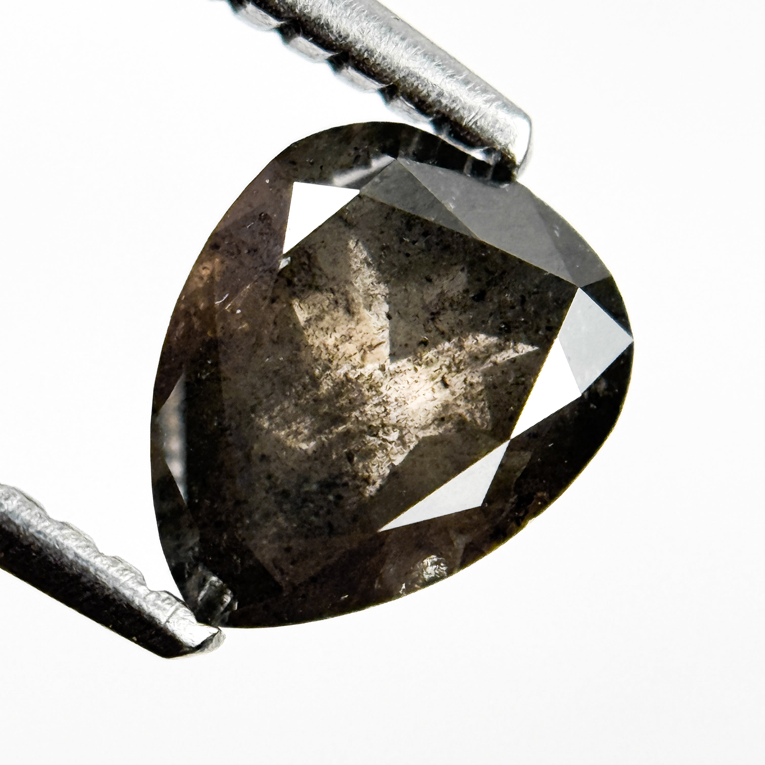 1.13 Ct Pear Rose Cut Grey Natural Salt and Pepper Diamond
