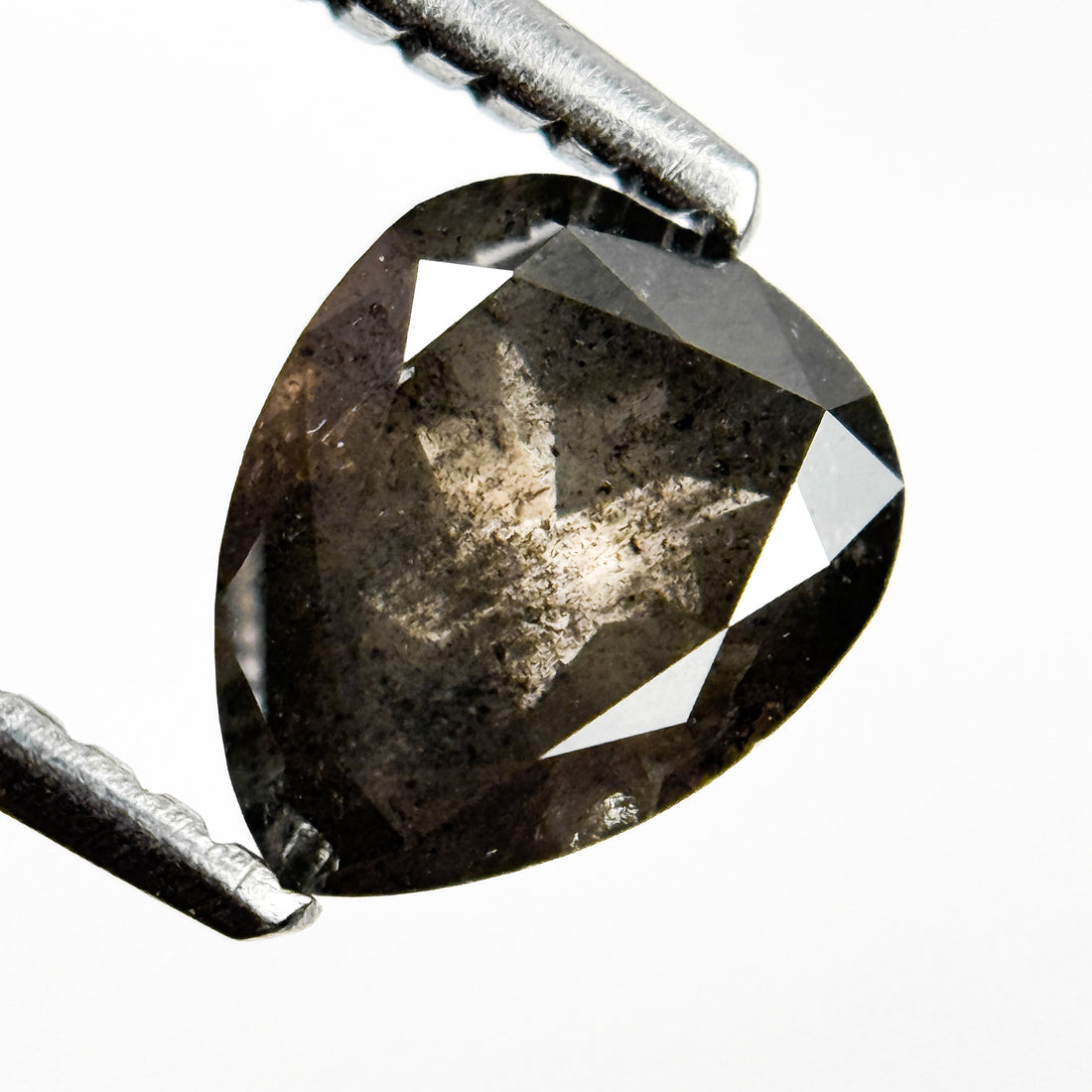 1.13 Ct Pear Rose Cut Grey Natural Salt and Pepper Diamond