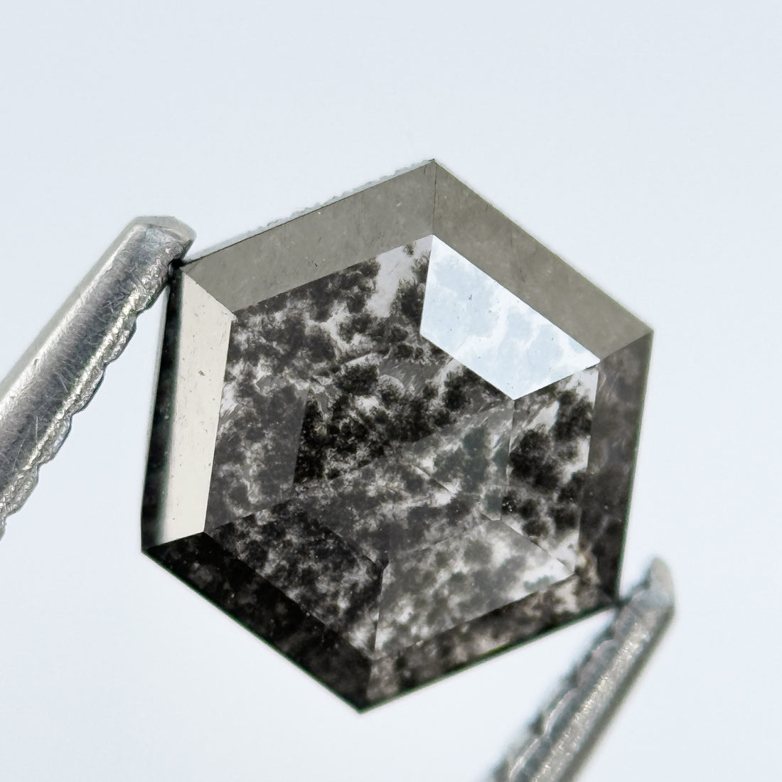 1.04 Ct Hexagon Rose Cut Grey Natural Salt and Pepper Diamond