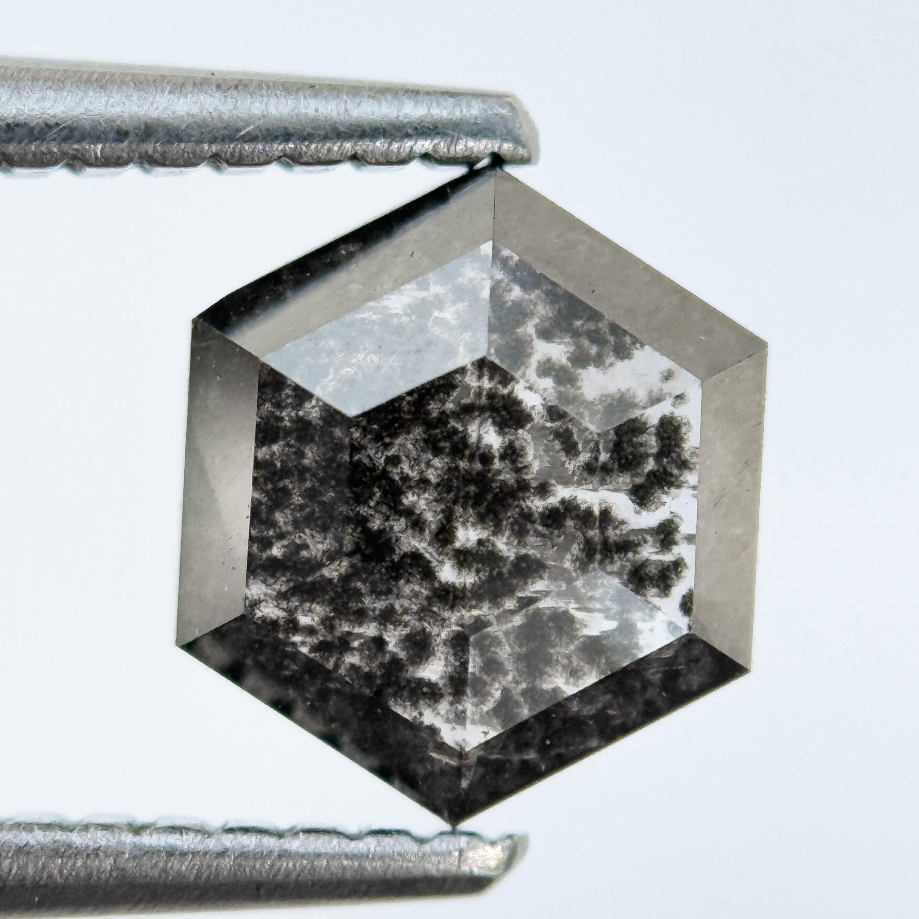 1.04 Ct Hexagon Rose Cut Grey Natural Salt and Pepper Diamond