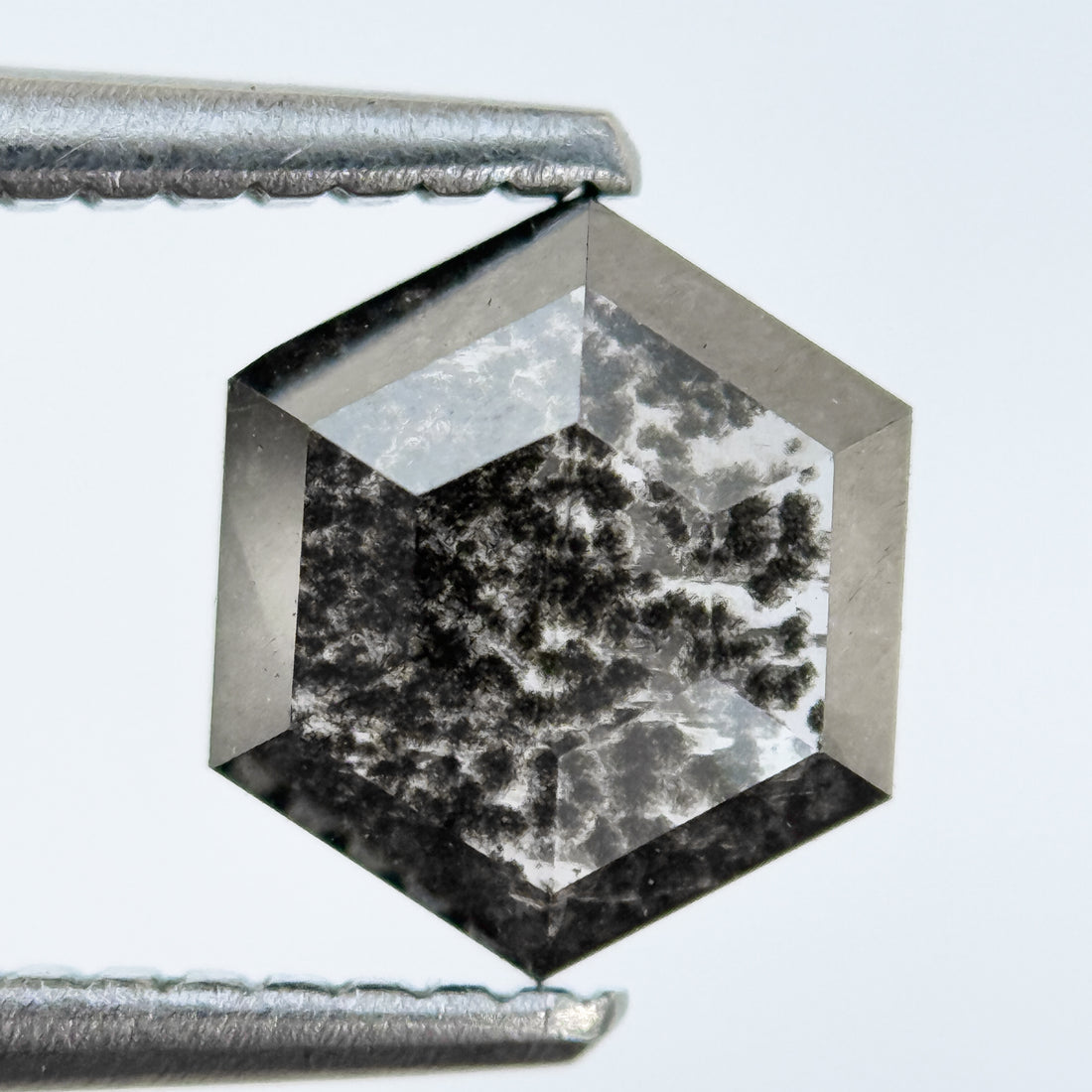 1.04 Ct Hexagon Rose Cut Grey Natural Salt and Pepper Diamond