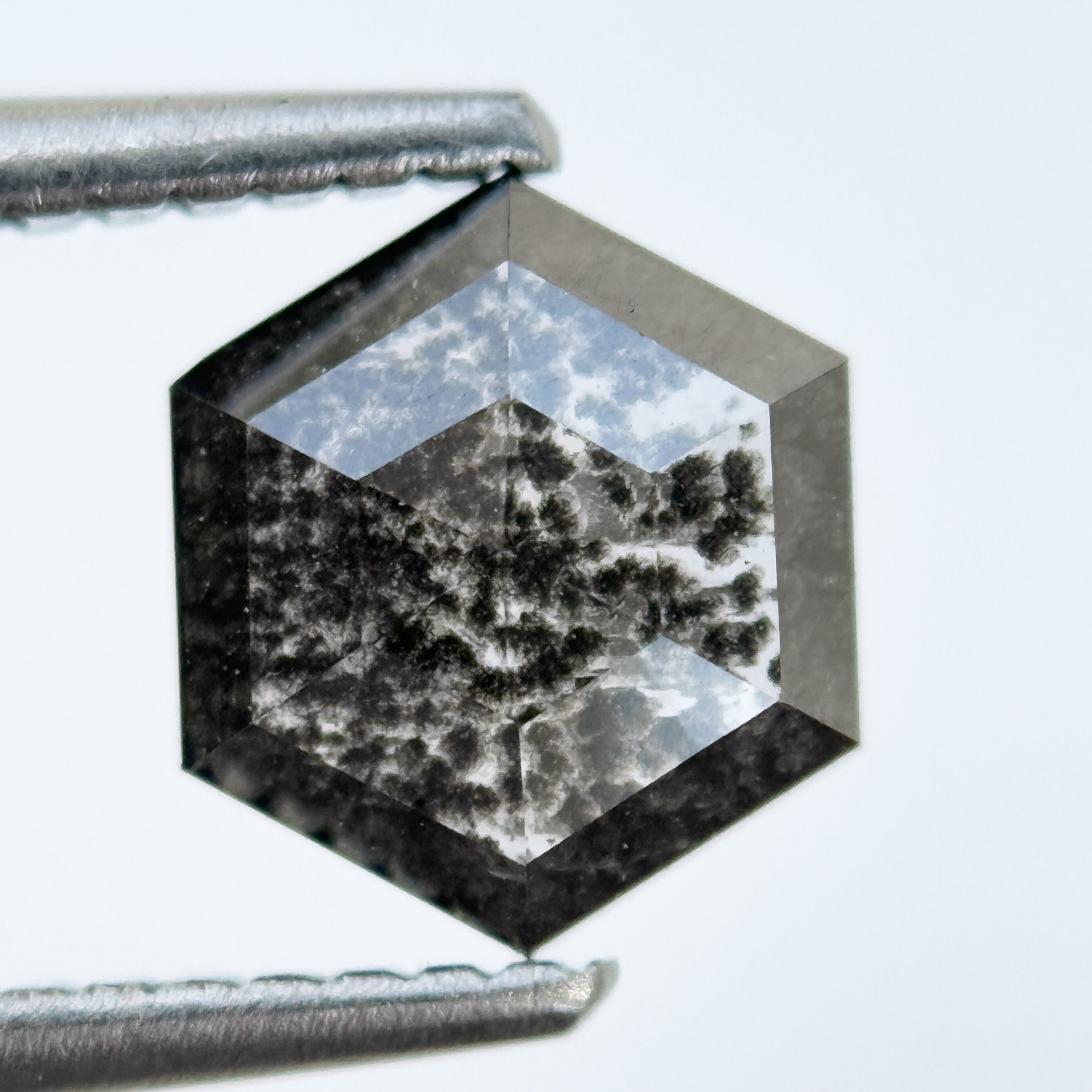 1.04 Ct Hexagon Rose Cut Grey Natural Salt and Pepper Diamond