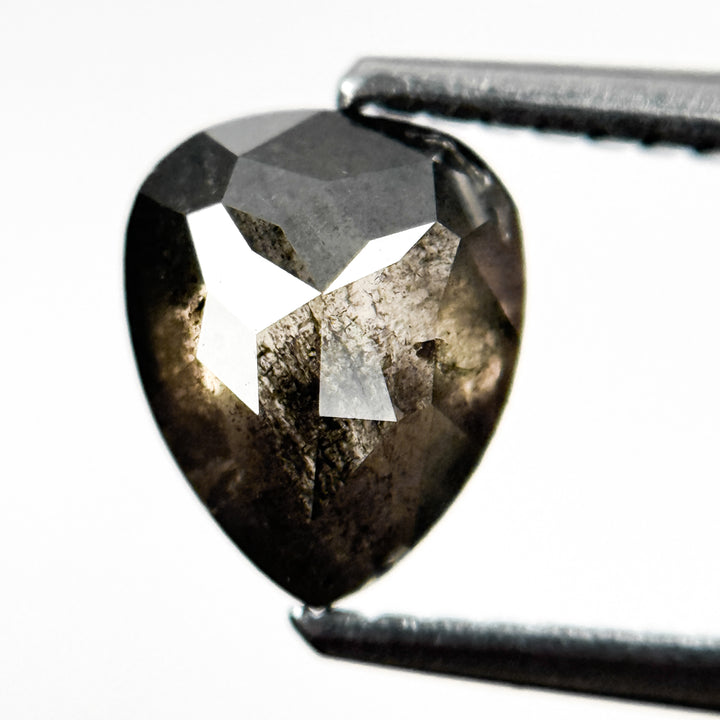 1.13 Ct Pear Rose Cut Grey Natural Salt and Pepper Diamond