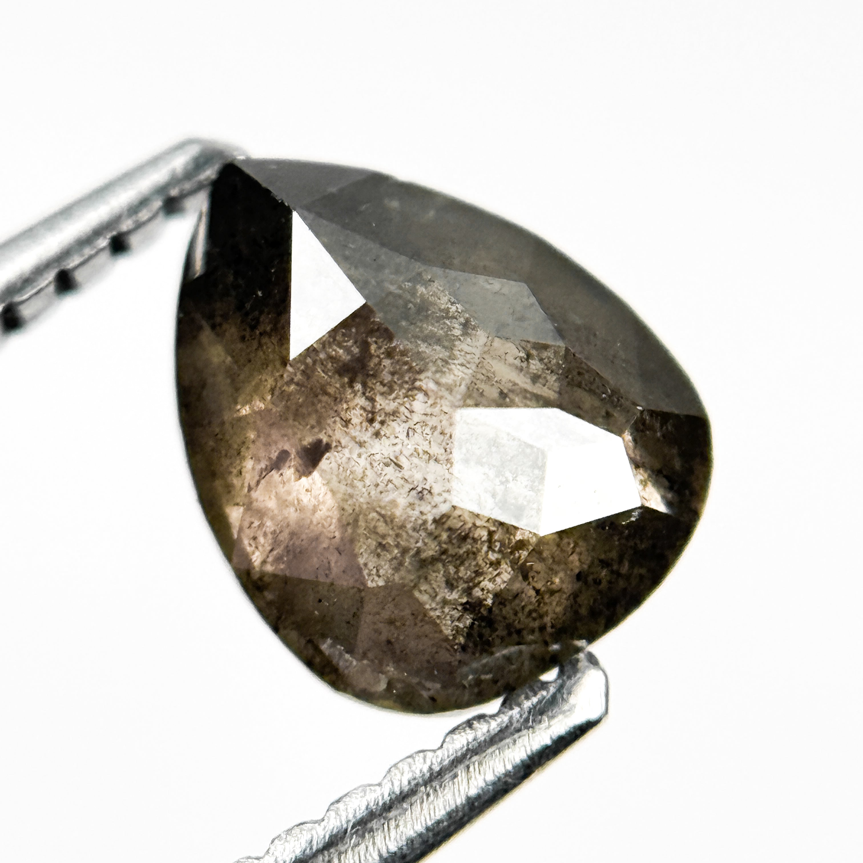 1.13 Ct Pear Rose Cut Grey Natural Salt and Pepper Diamond