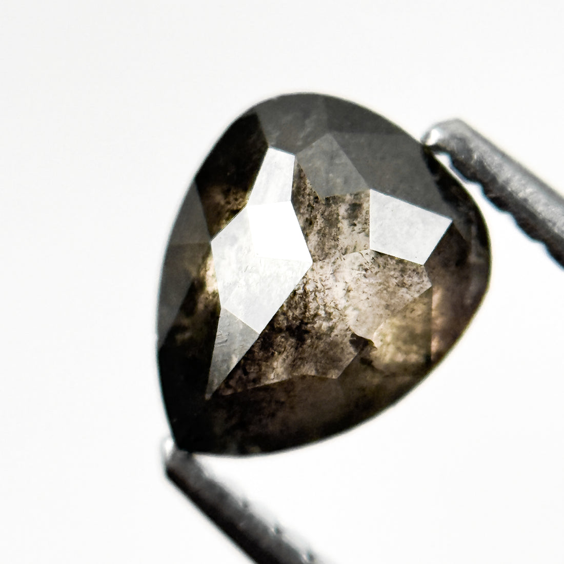 1.13 Ct Pear Rose Cut Grey Natural Salt and Pepper Diamond