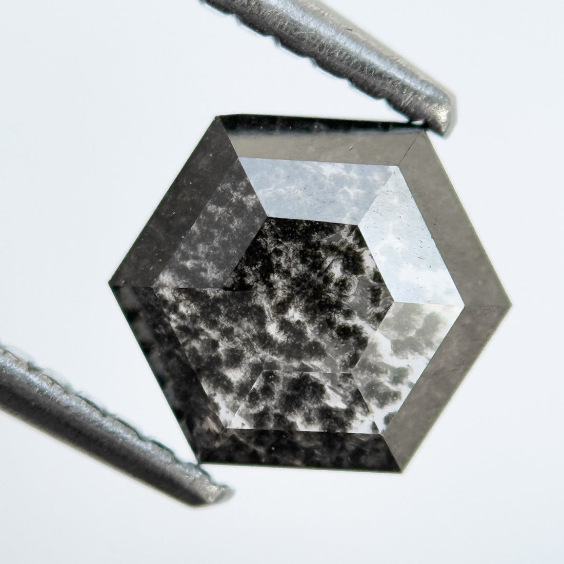 1.04 Ct Hexagon Rose Cut Grey Natural Salt and Pepper Diamond