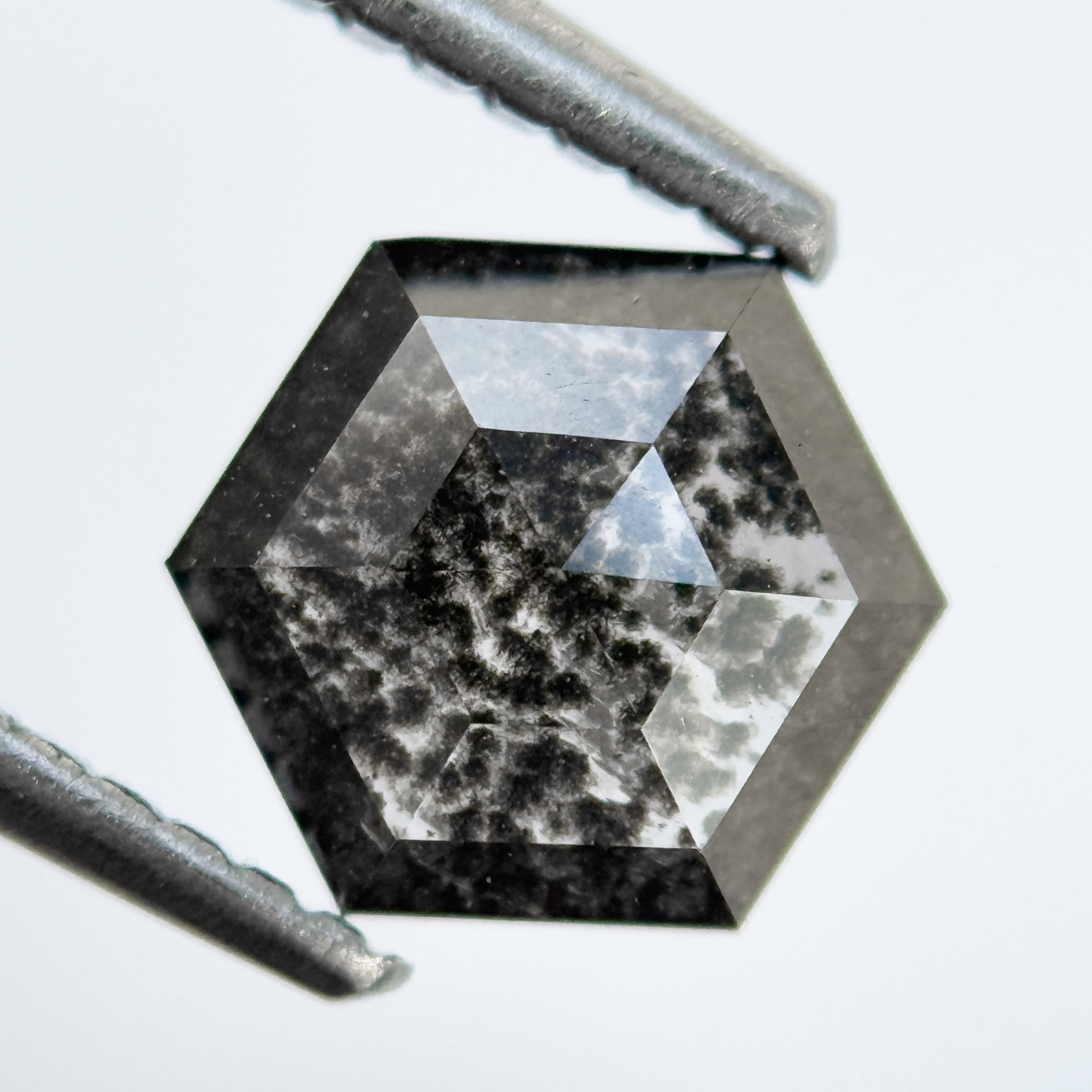 1.04 Ct Hexagon Rose Cut Grey Natural Salt and Pepper Diamond