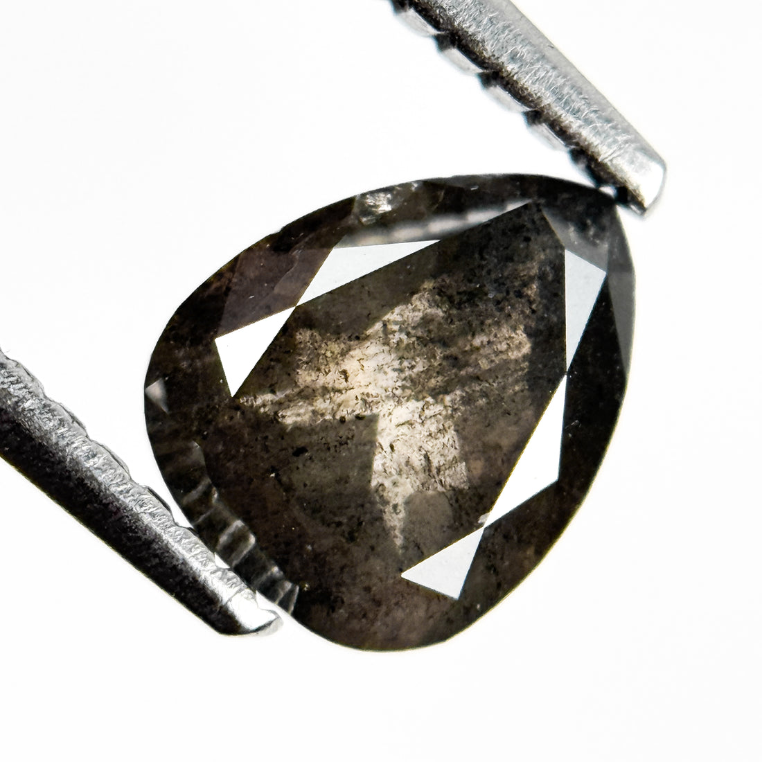 1.13 Ct Pear Rose Cut Grey Natural Salt and Pepper Diamond