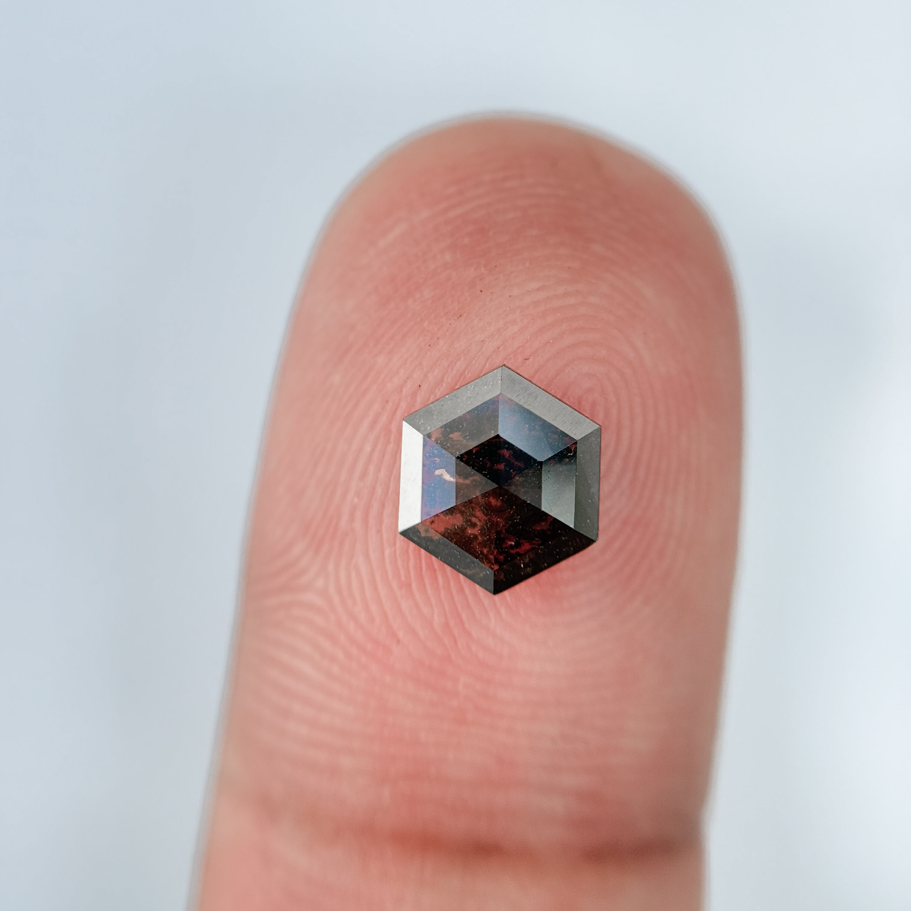 1.04 Ct Hexagon Rose Cut Grey Natural Salt and Pepper Diamond