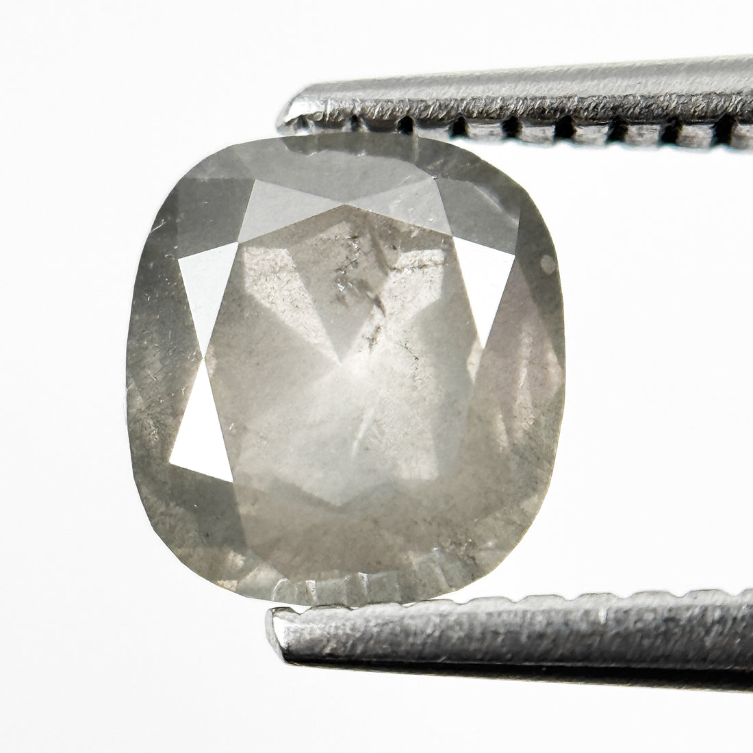 1.49 Ct Cushion Rose Cut Grey Natural Salt and Pepper Diamond